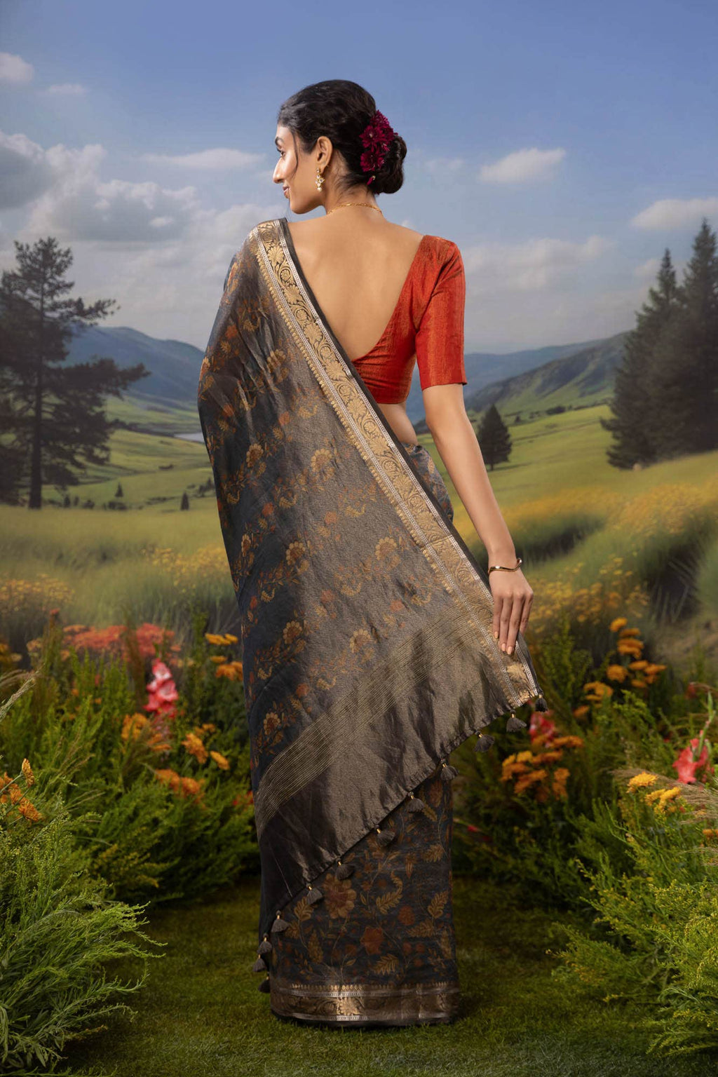 Midnight Celesete-Navy Blue Cotton Tissue Saree