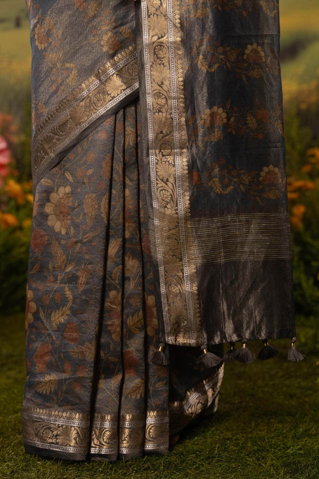 Midnight Celesete-Navy Blue Cotton Tissue Saree