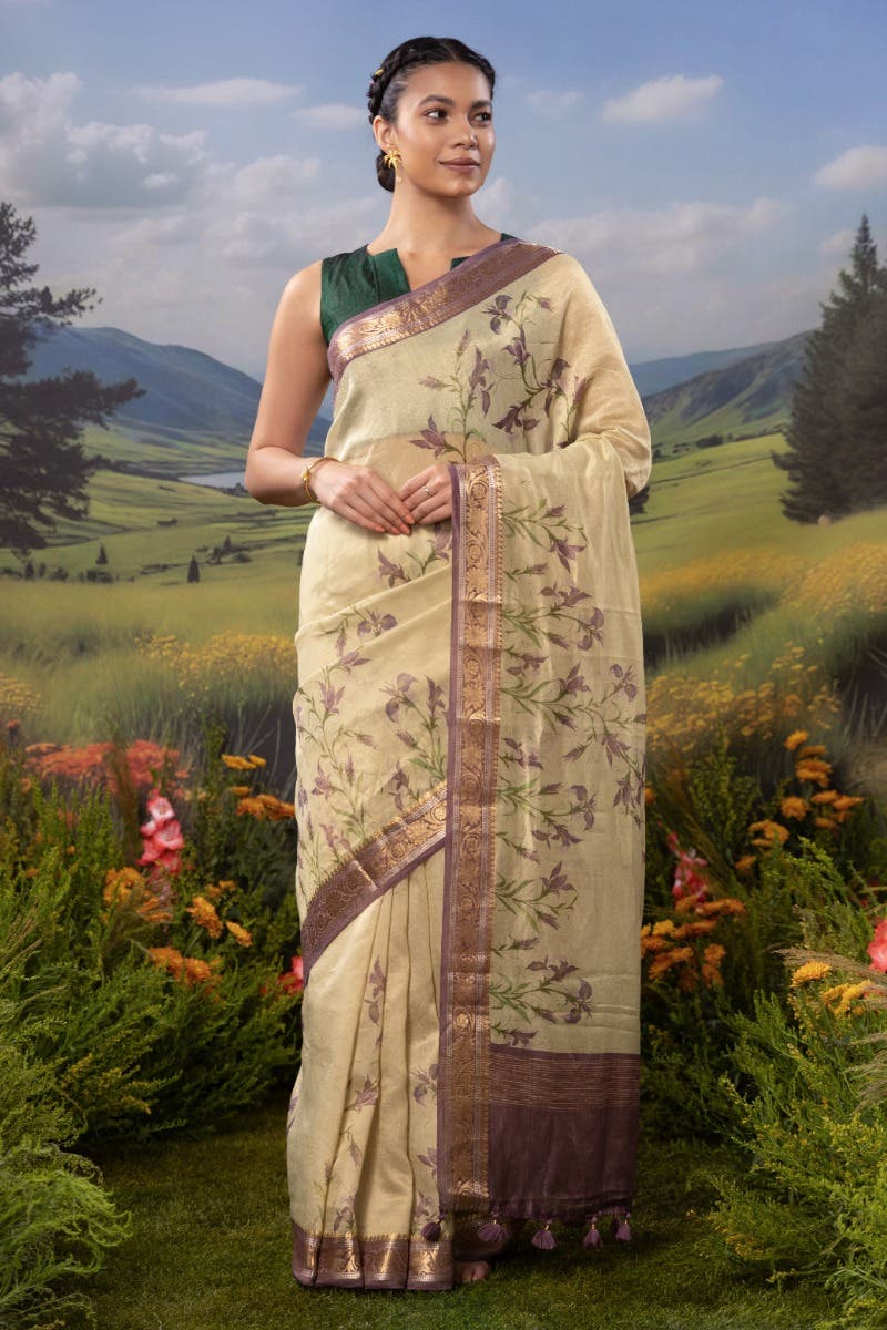 Soul of Iris-Beige Cotton Tissue Saree