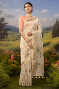 Song of Water Lilies-Beige Cotton Tissue Saree