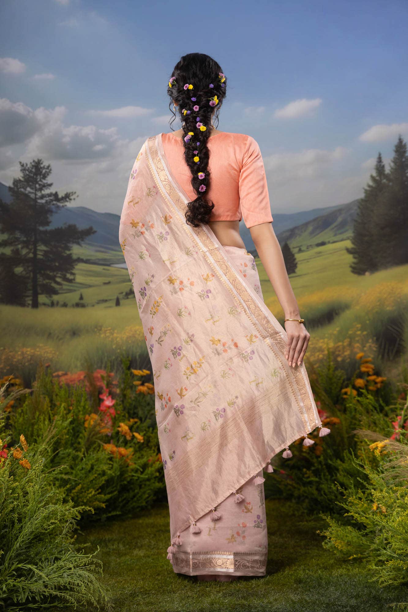 Radiant Pearl-Pastel pink Cotton Tissue Saree