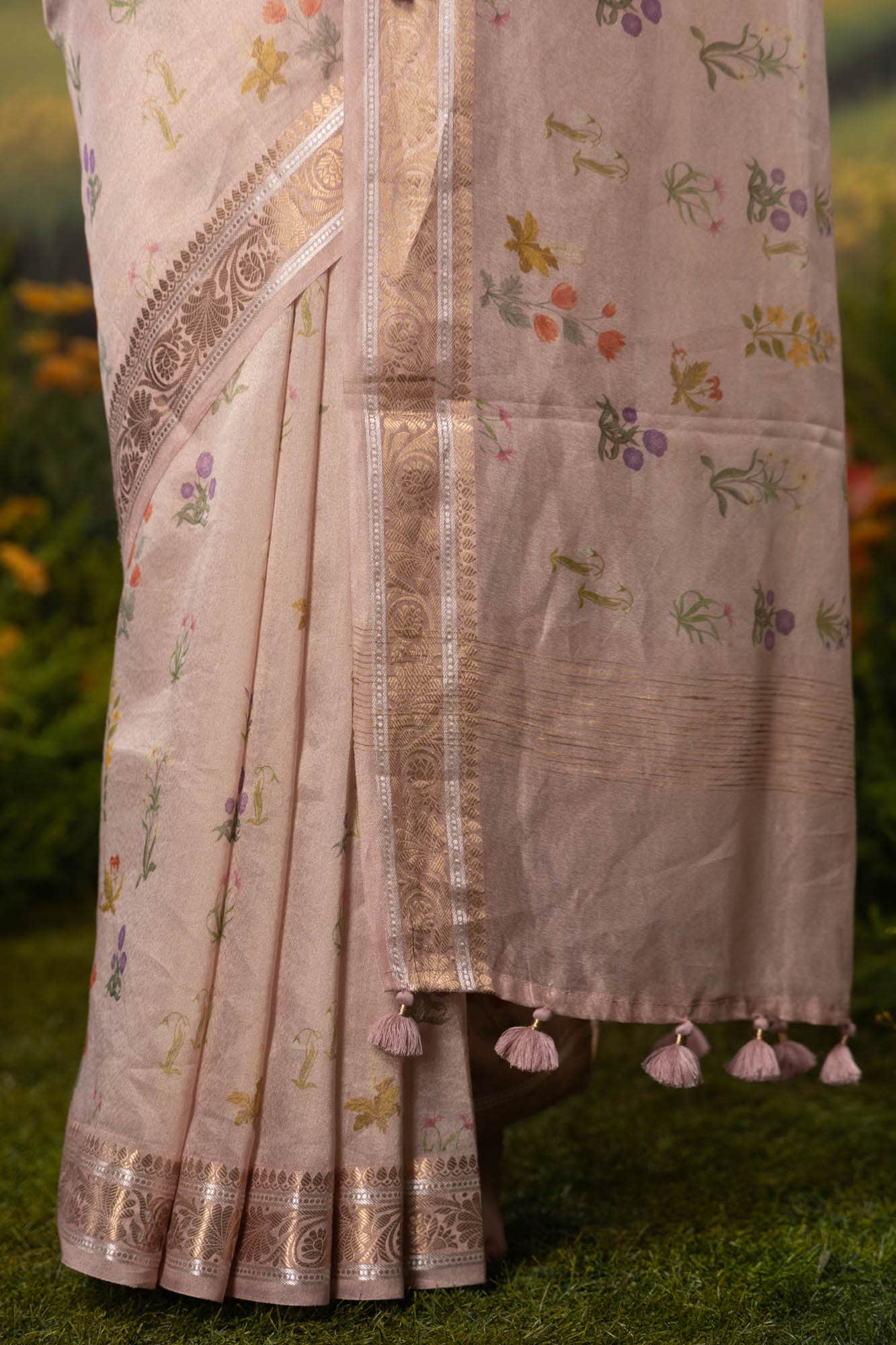 Radiant Pearl-Pastel pink Cotton Tissue Saree