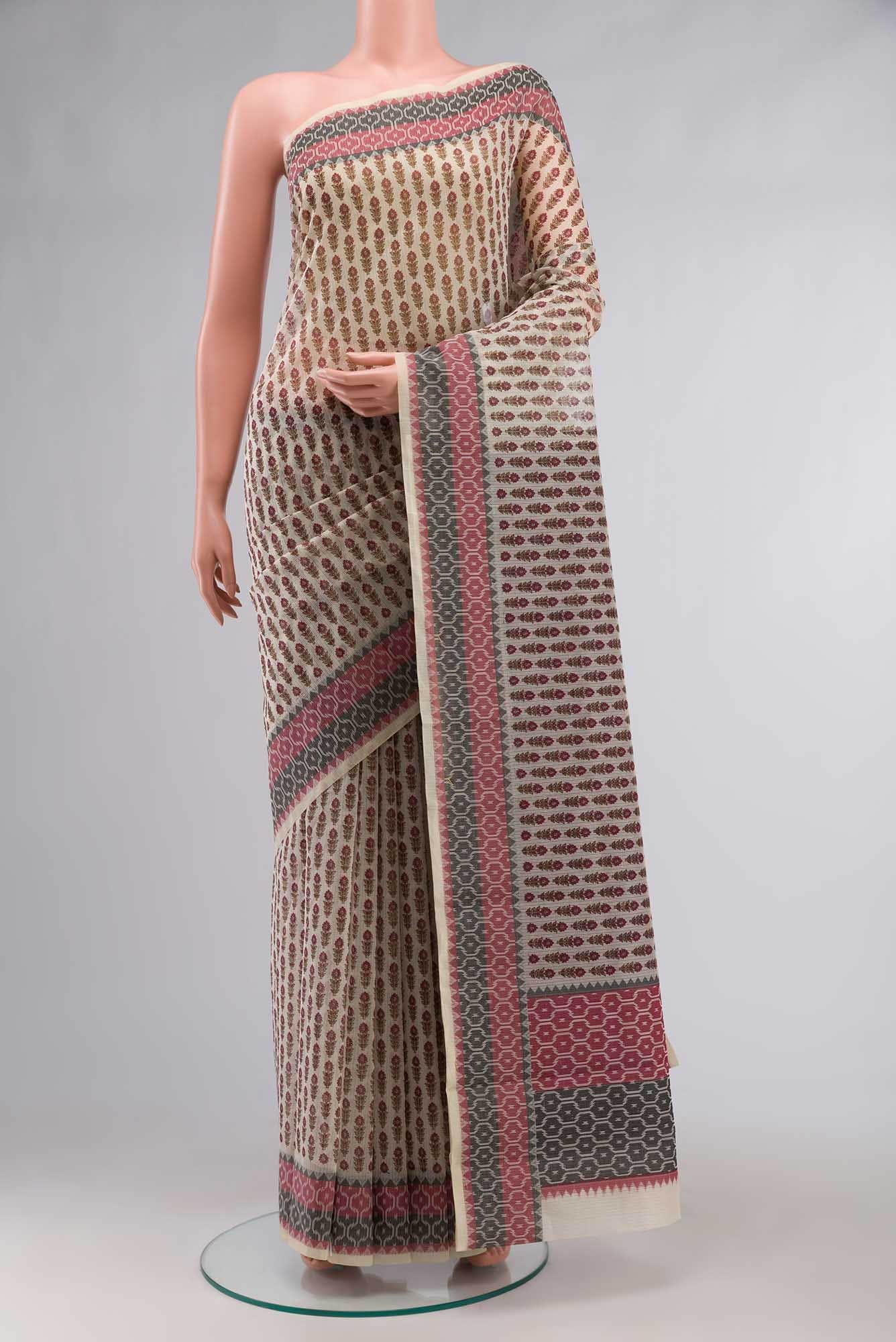 Beige Blended Kota Cotton Saree