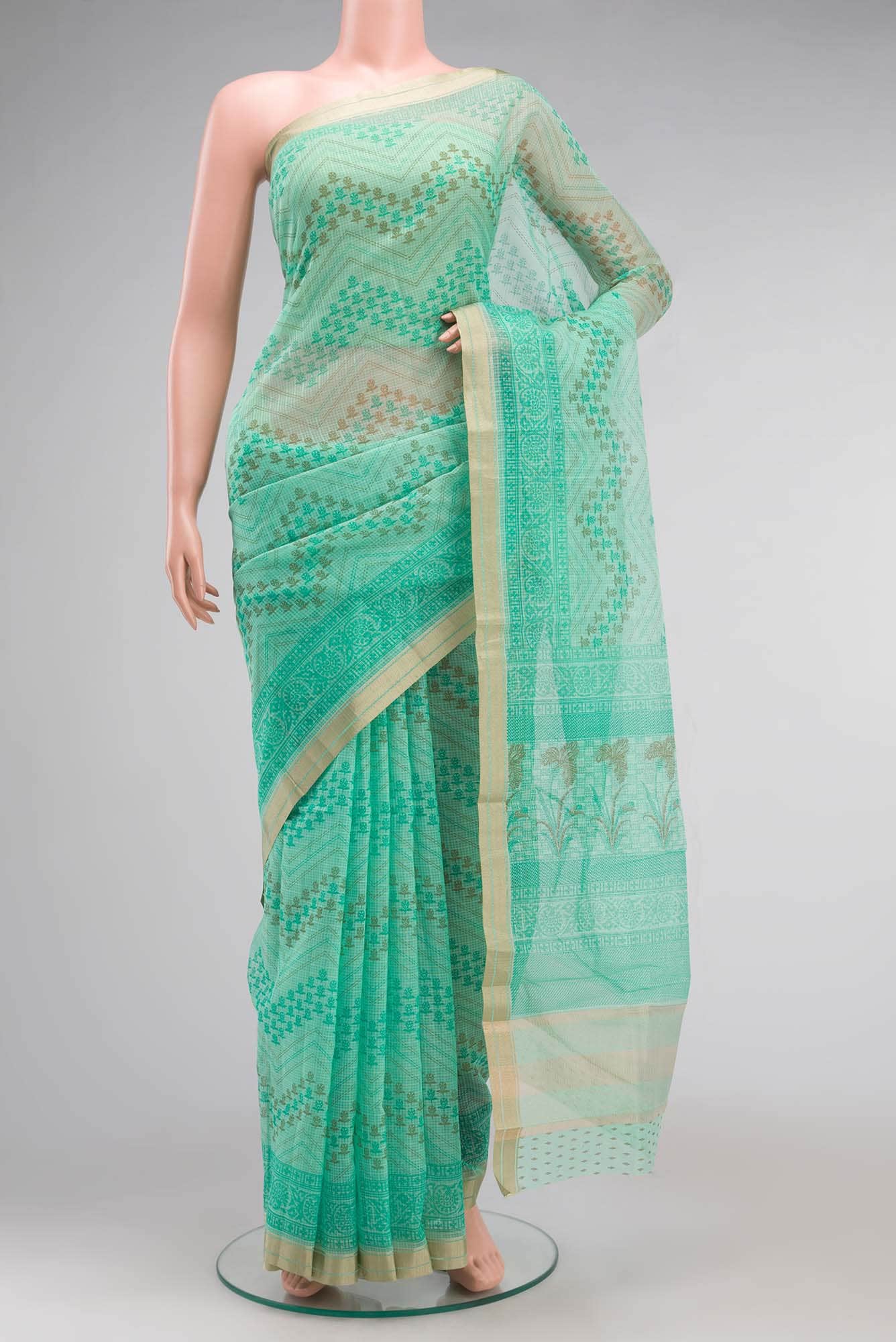 Green Blended Kota Cotton Saree