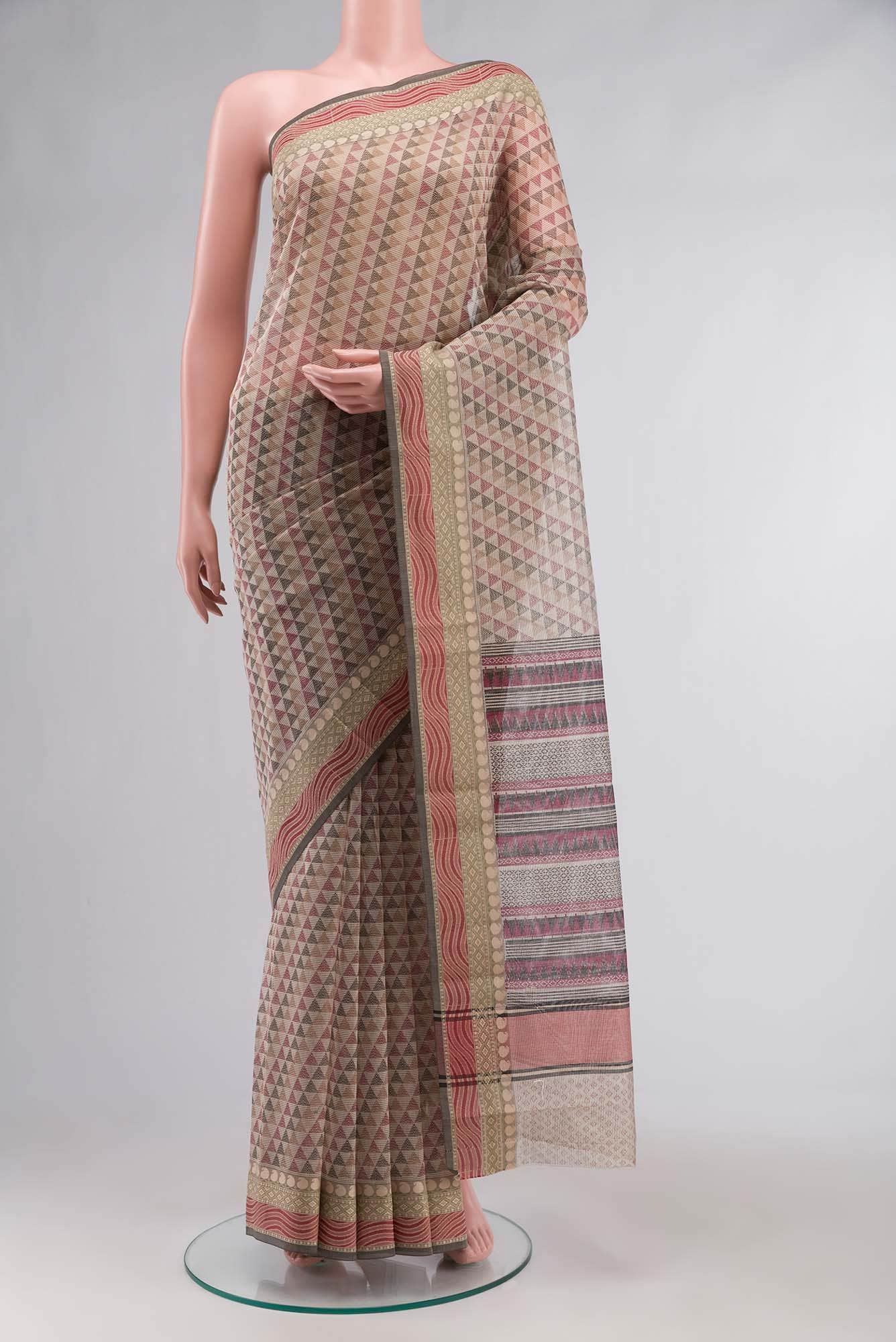 Beige Blended Kota Cotton Saree