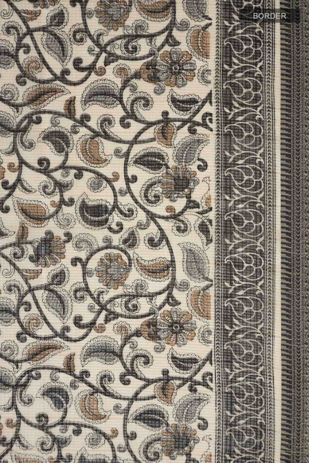 Beige Chanderi Silk Cotton Saree With Contrast Border