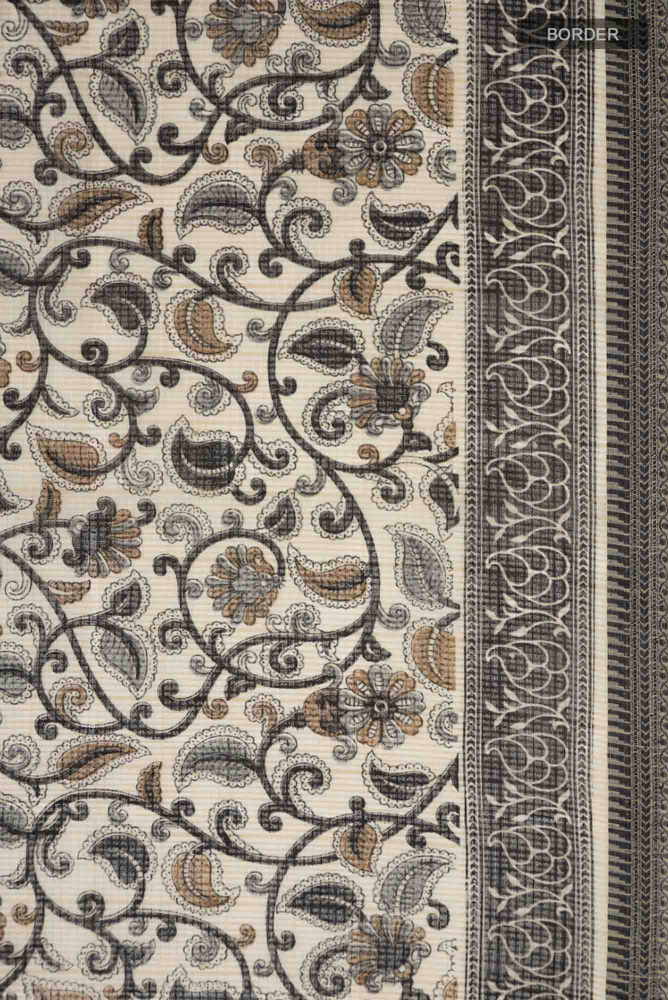 Beige Chanderi Silk Cotton Saree With Contrast Border