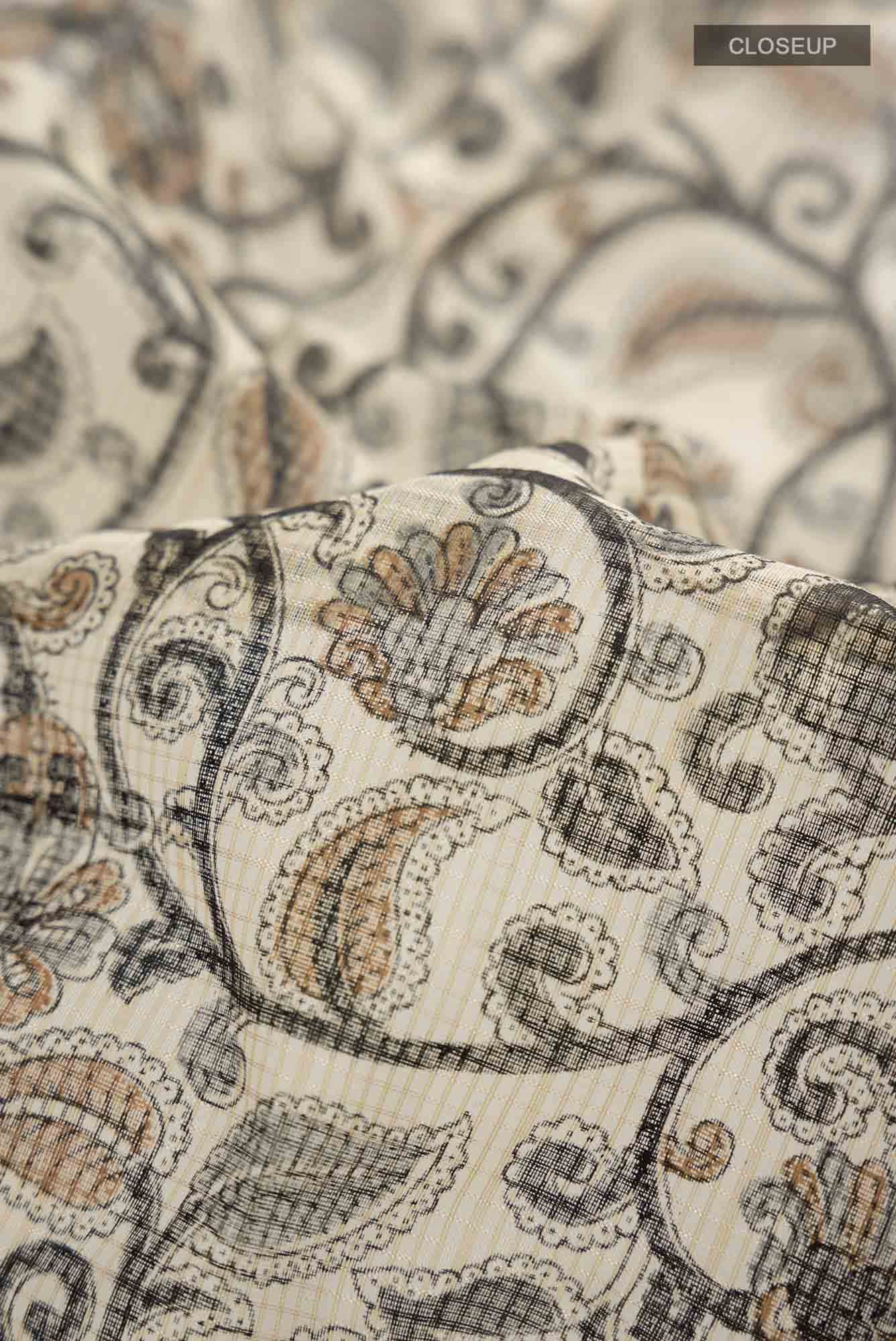 Beige Chanderi Silk Cotton Saree With Contrast Border