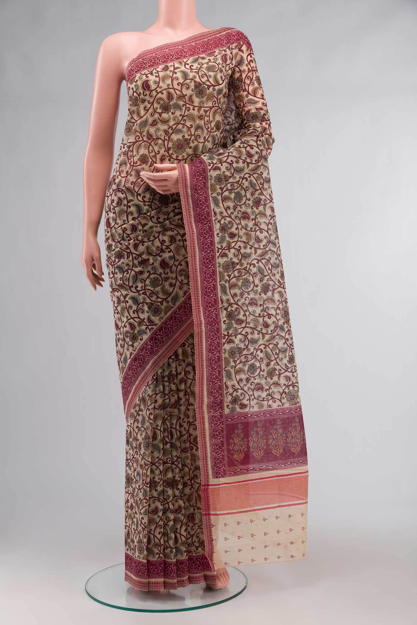 Beige Blended Kota Cotton Saree