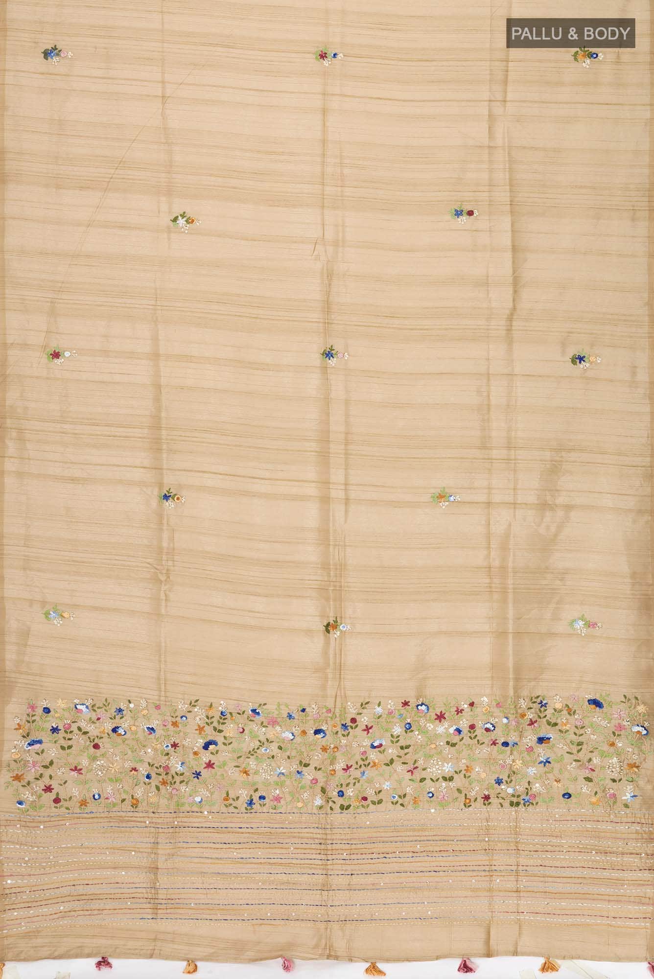 Beige Blended Tussar Silk Saree
