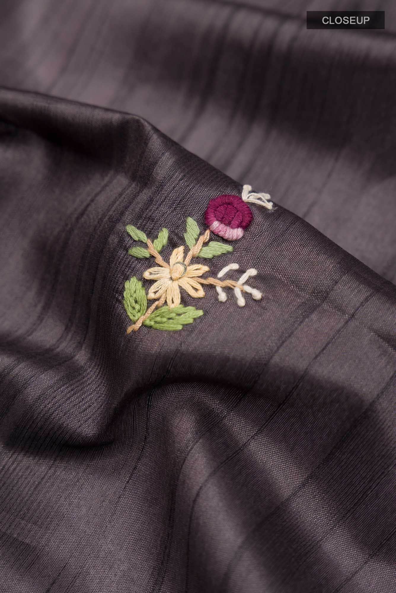 Black Blended Tussar Silk Saree