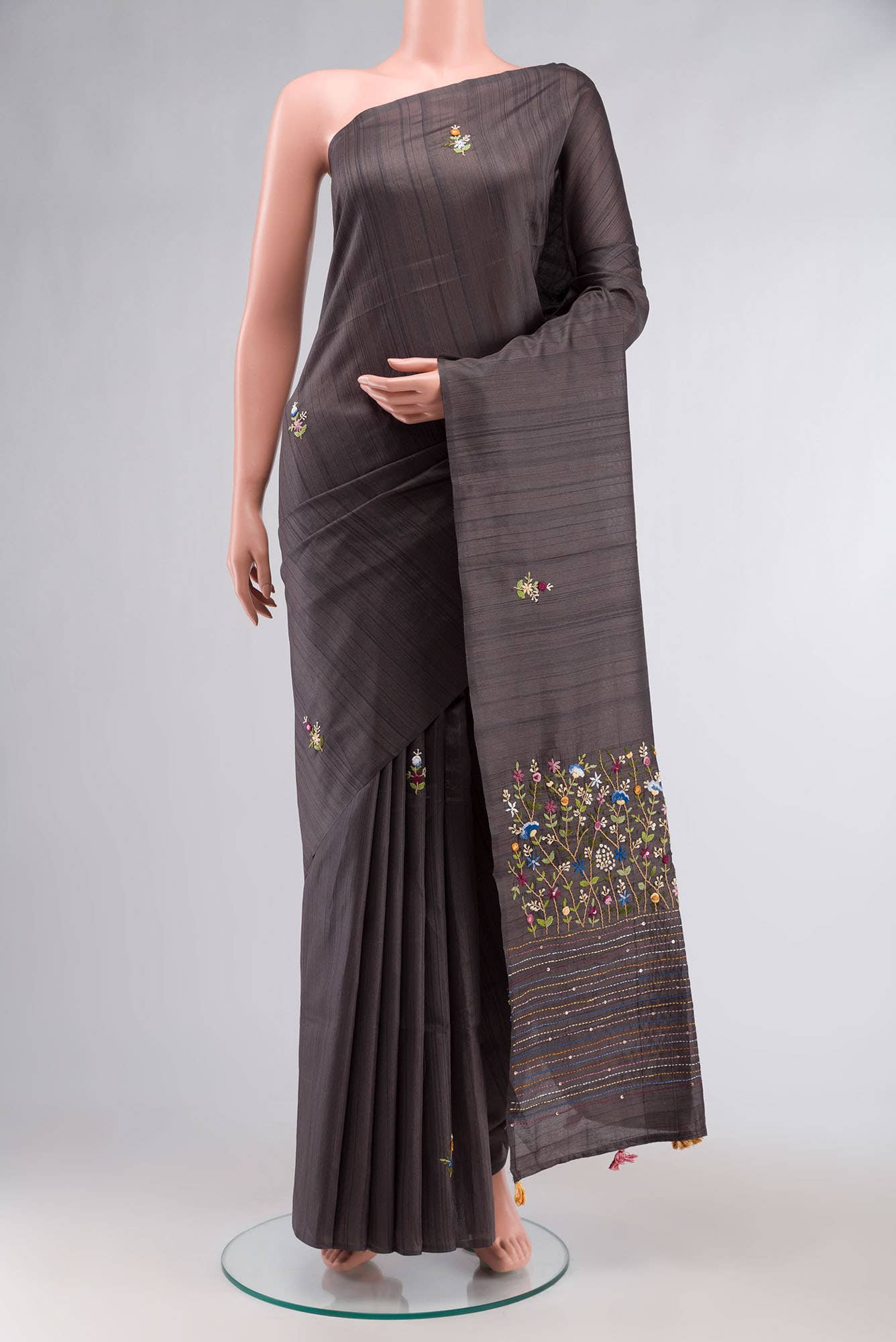 Black Blended Tussar Silk Saree