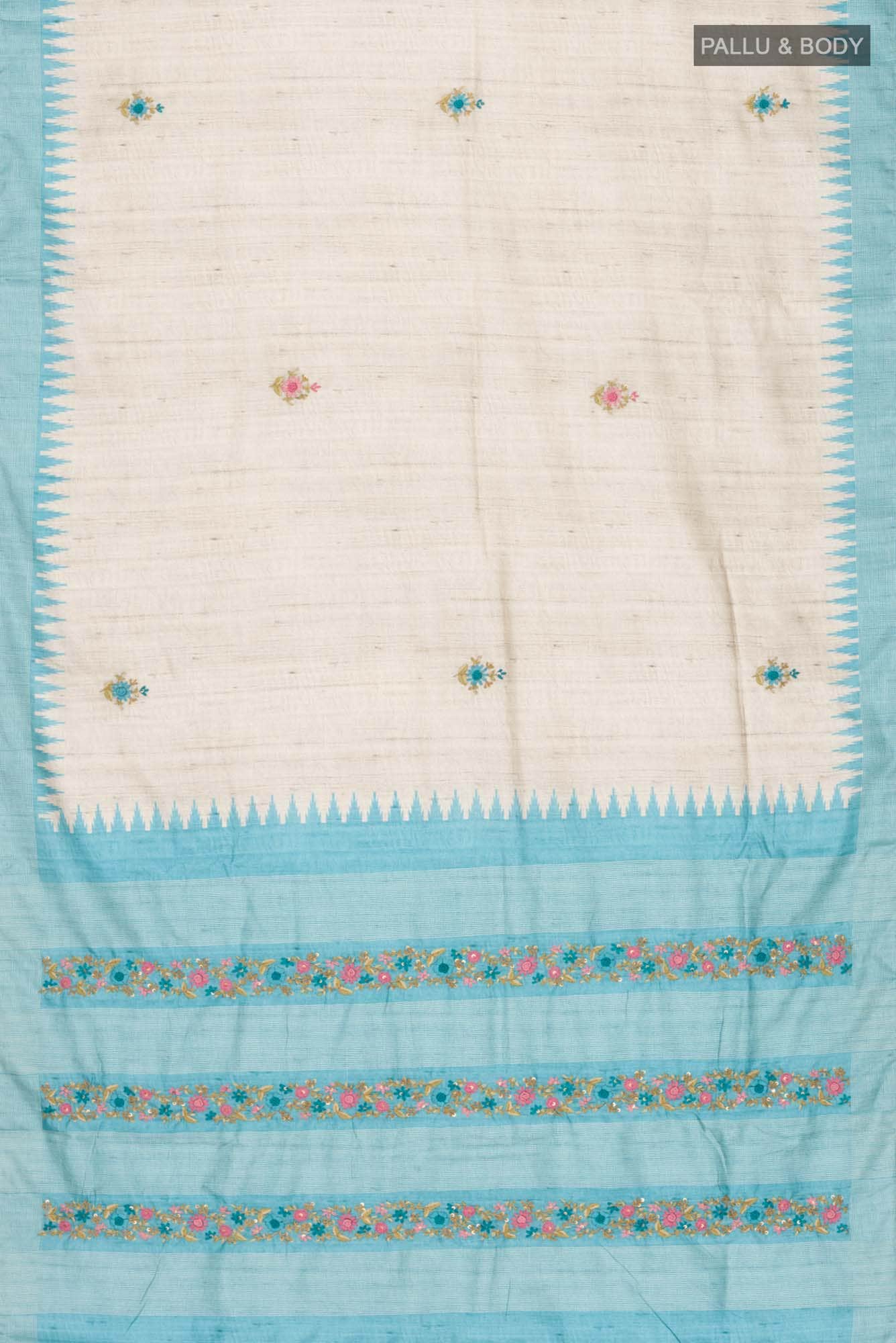 Beige Blended Tussar Silk Saree
