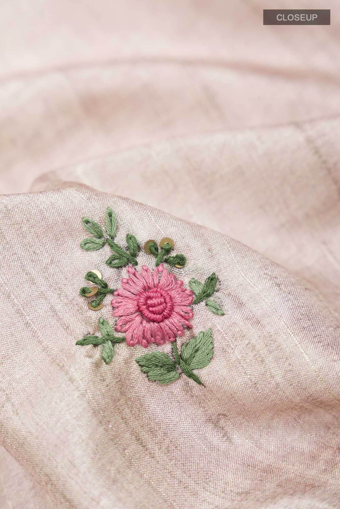 Beige Blended Tussar Silk Saree