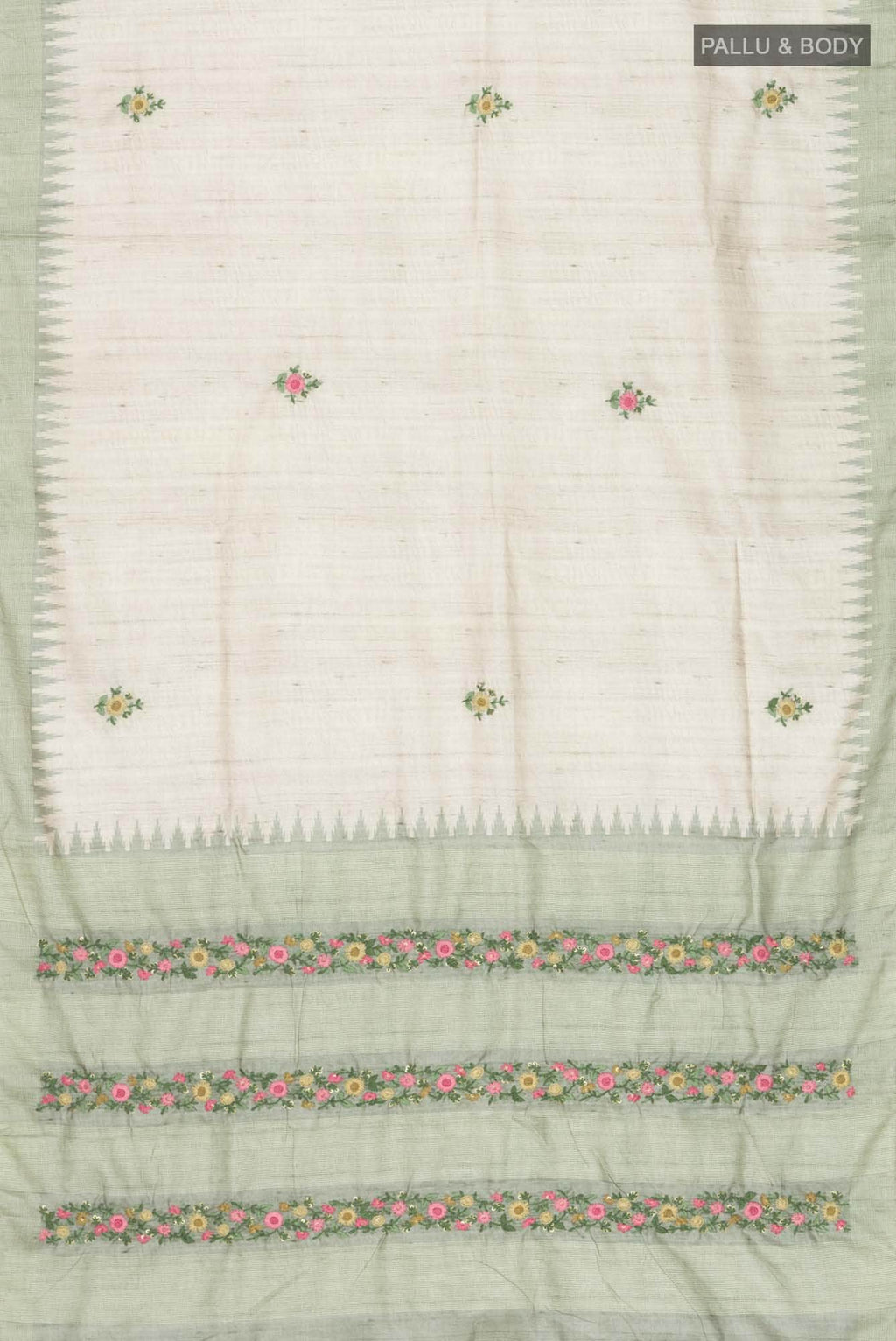 Beige Blended Tussar Silk Saree