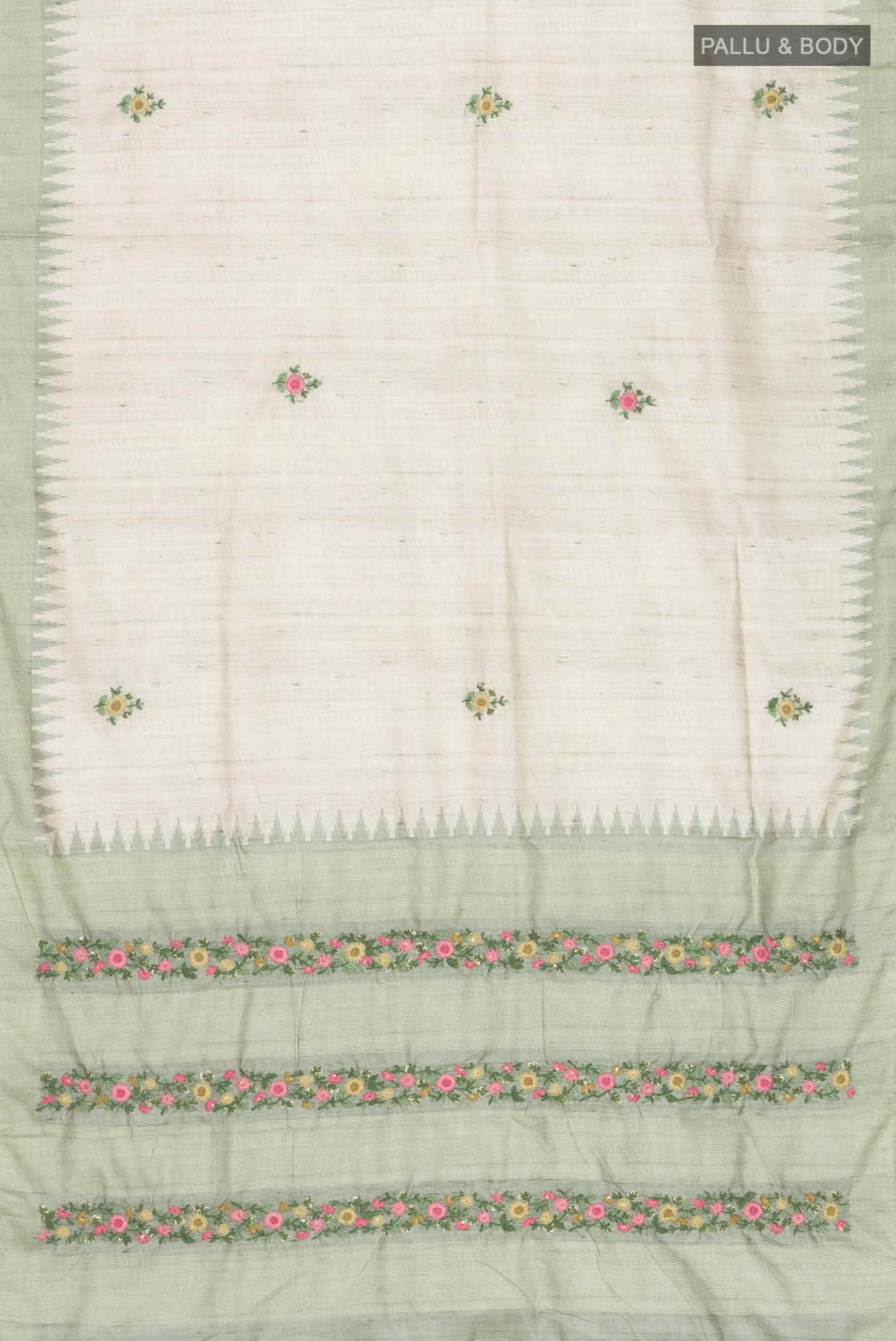 Beige Blended Tussar Silk Saree