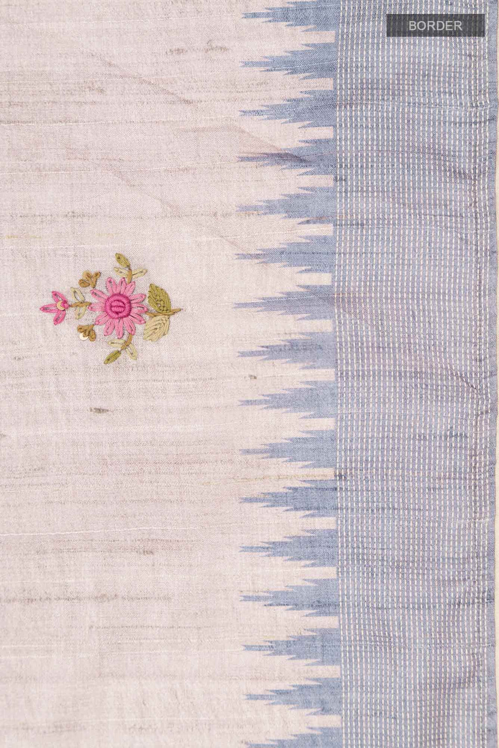 Beige Blended Tussar Silk Saree