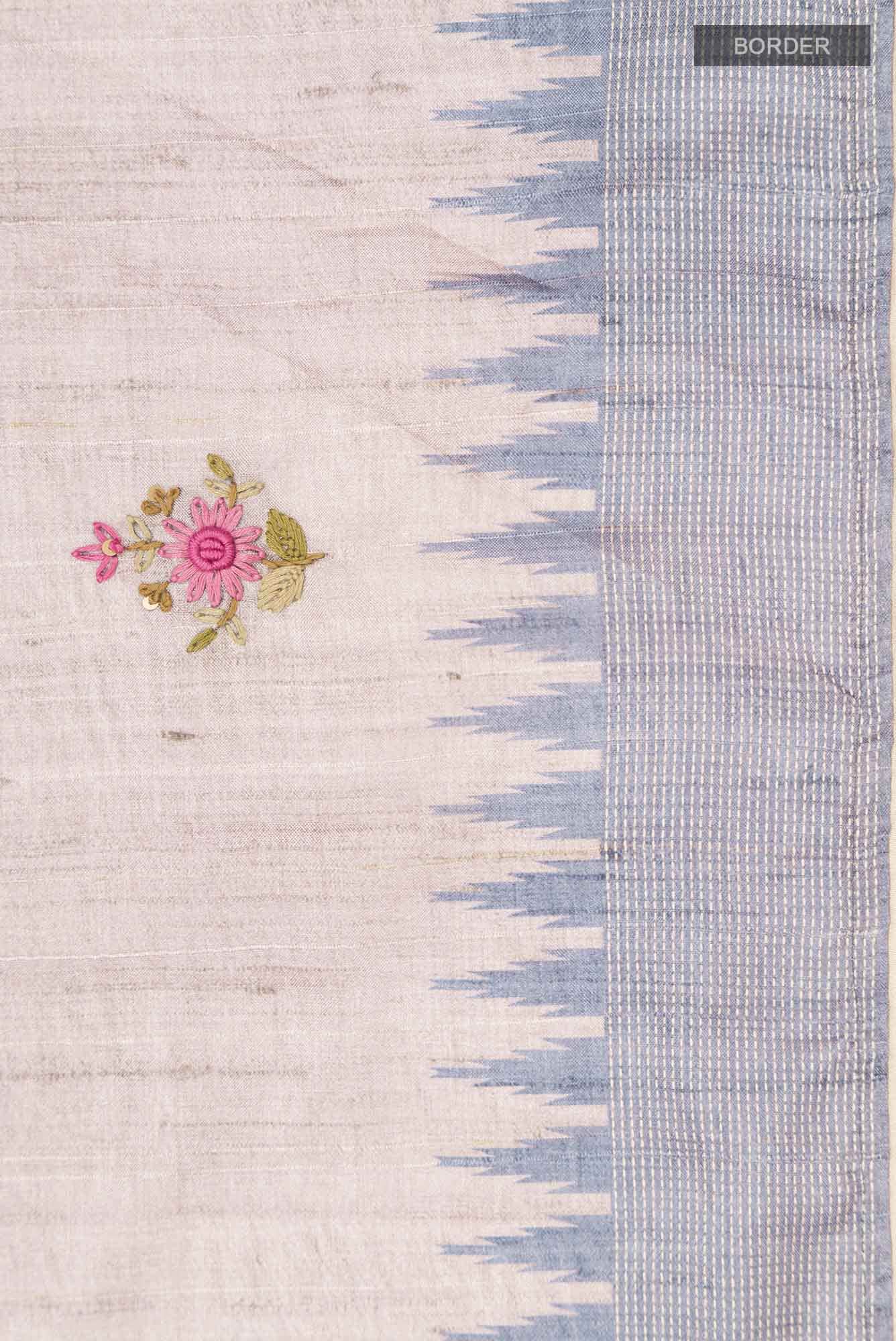 Beige Blended Tussar Silk Saree