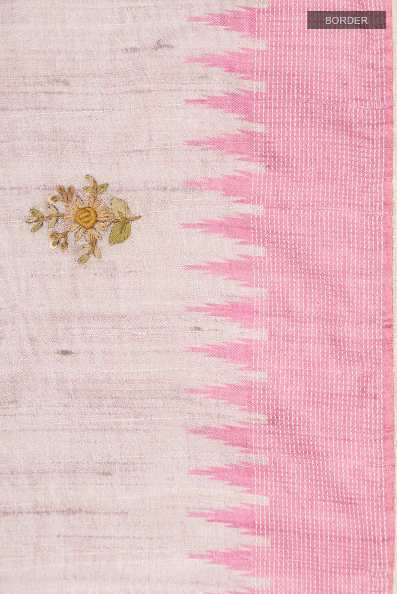 Beige Blended Tussar Silk Saree