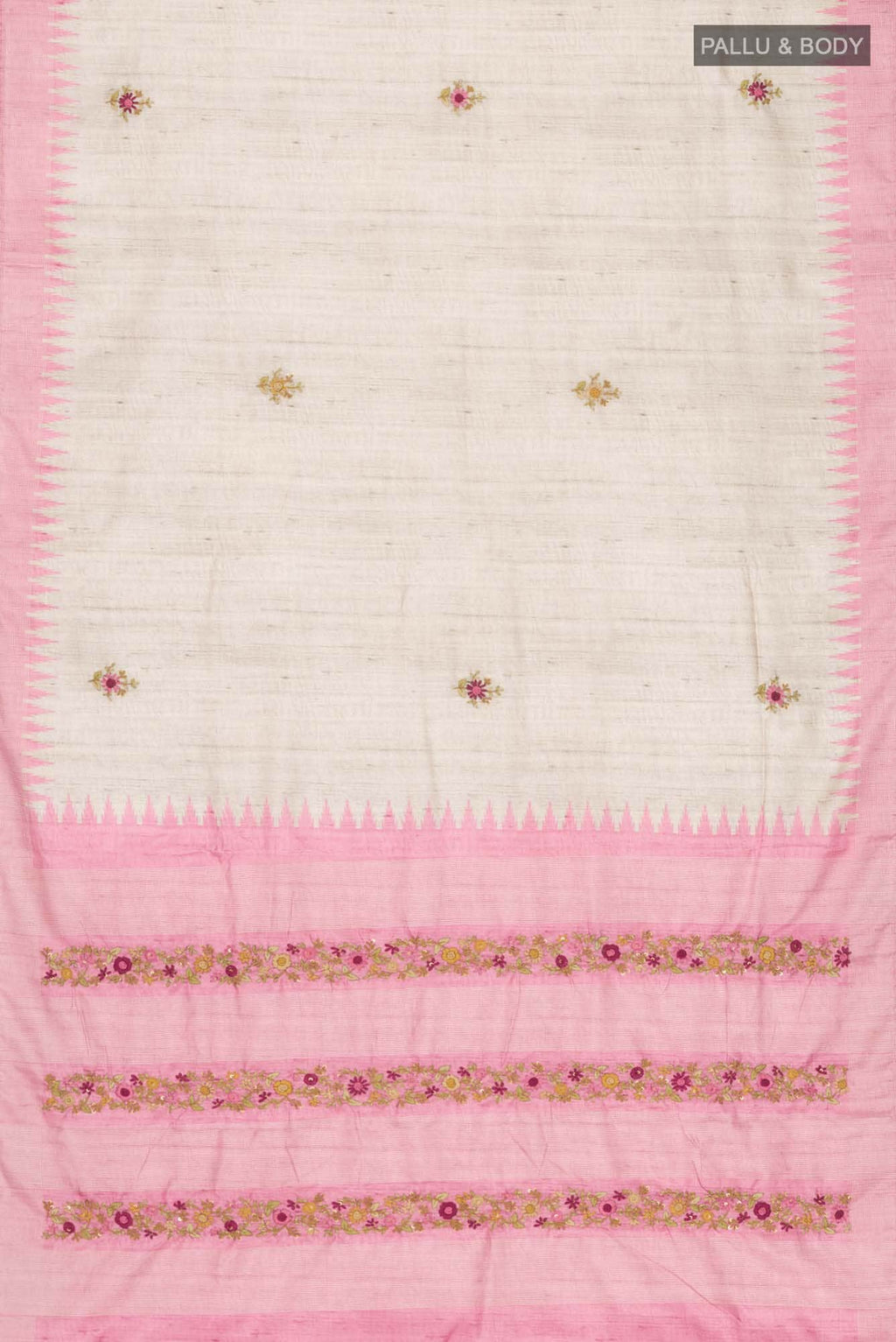 Beige Blended Tussar Silk Saree