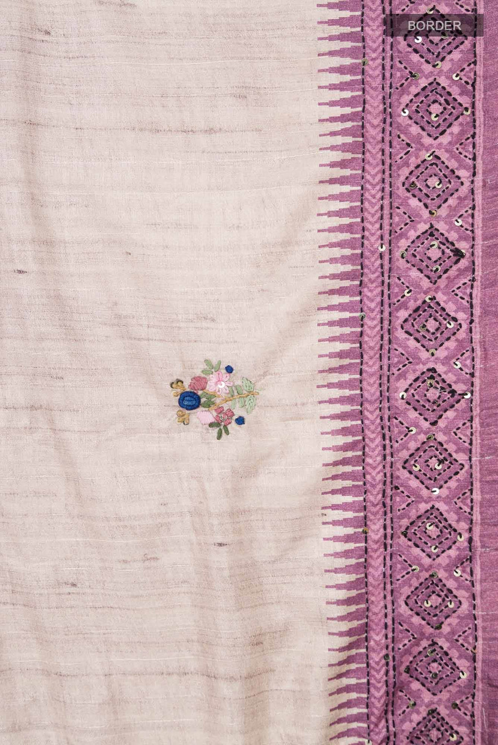 Beige Blended Tussar Silk Saree