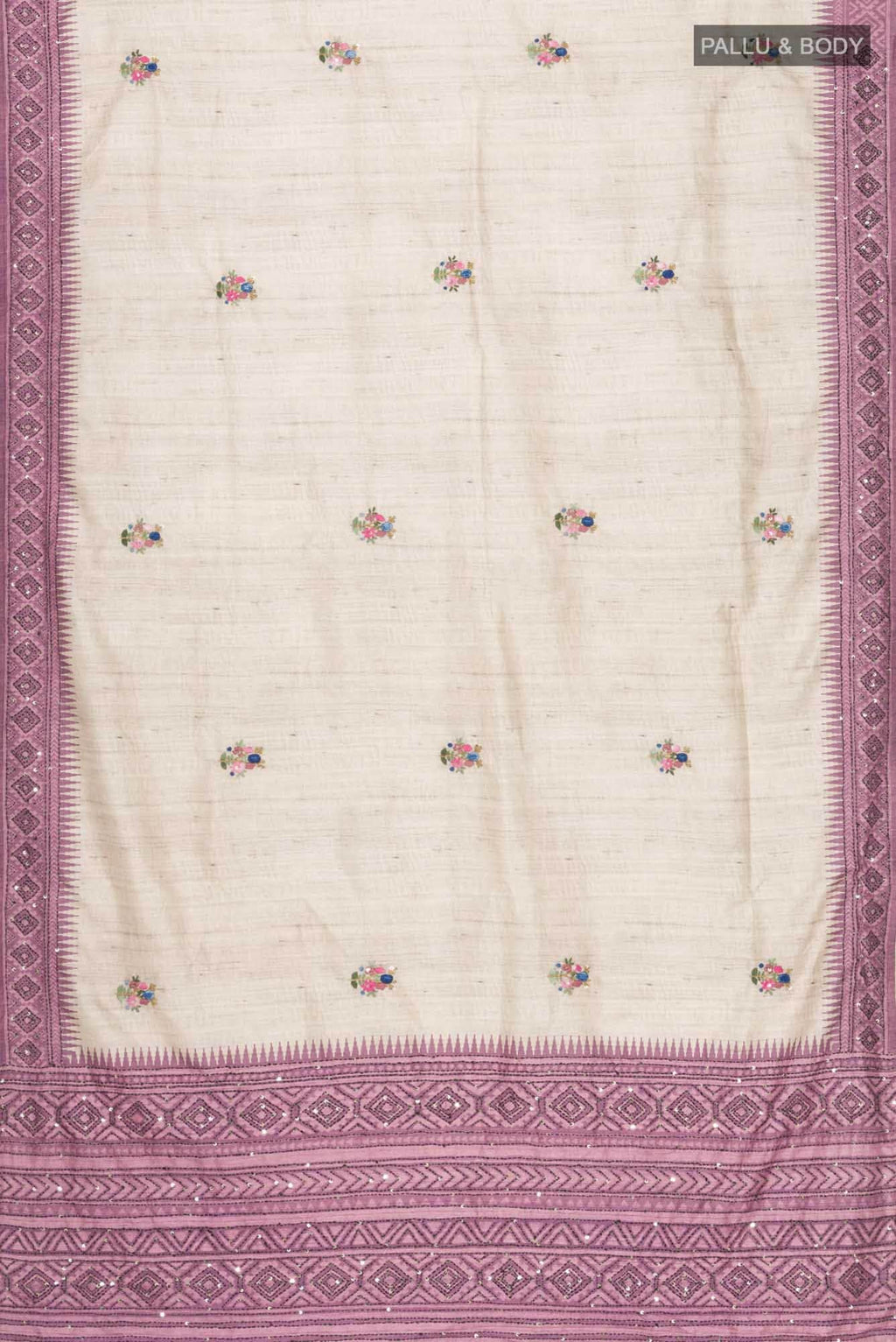 Beige Blended Tussar Silk Saree