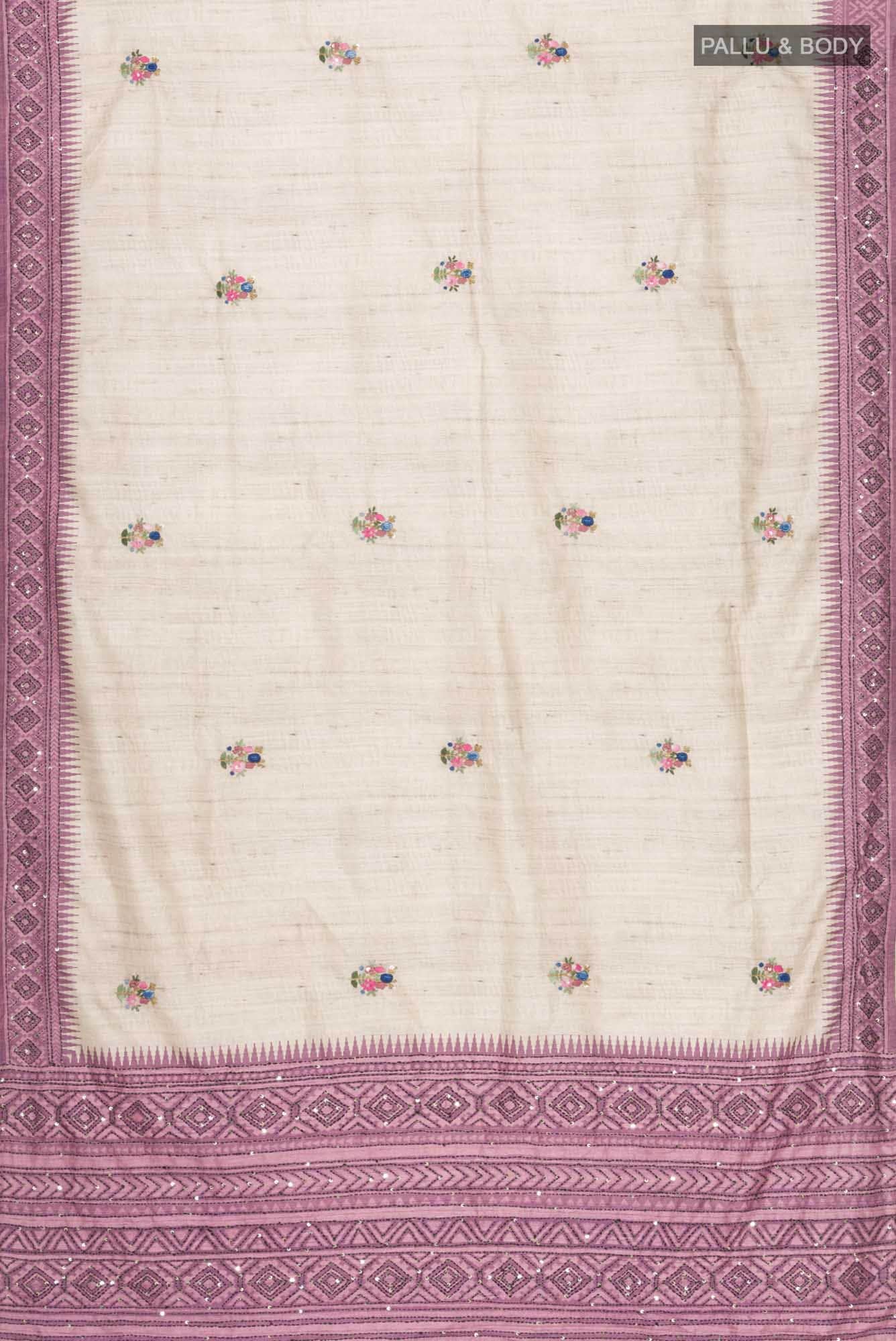Beige Blended Tussar Silk Saree