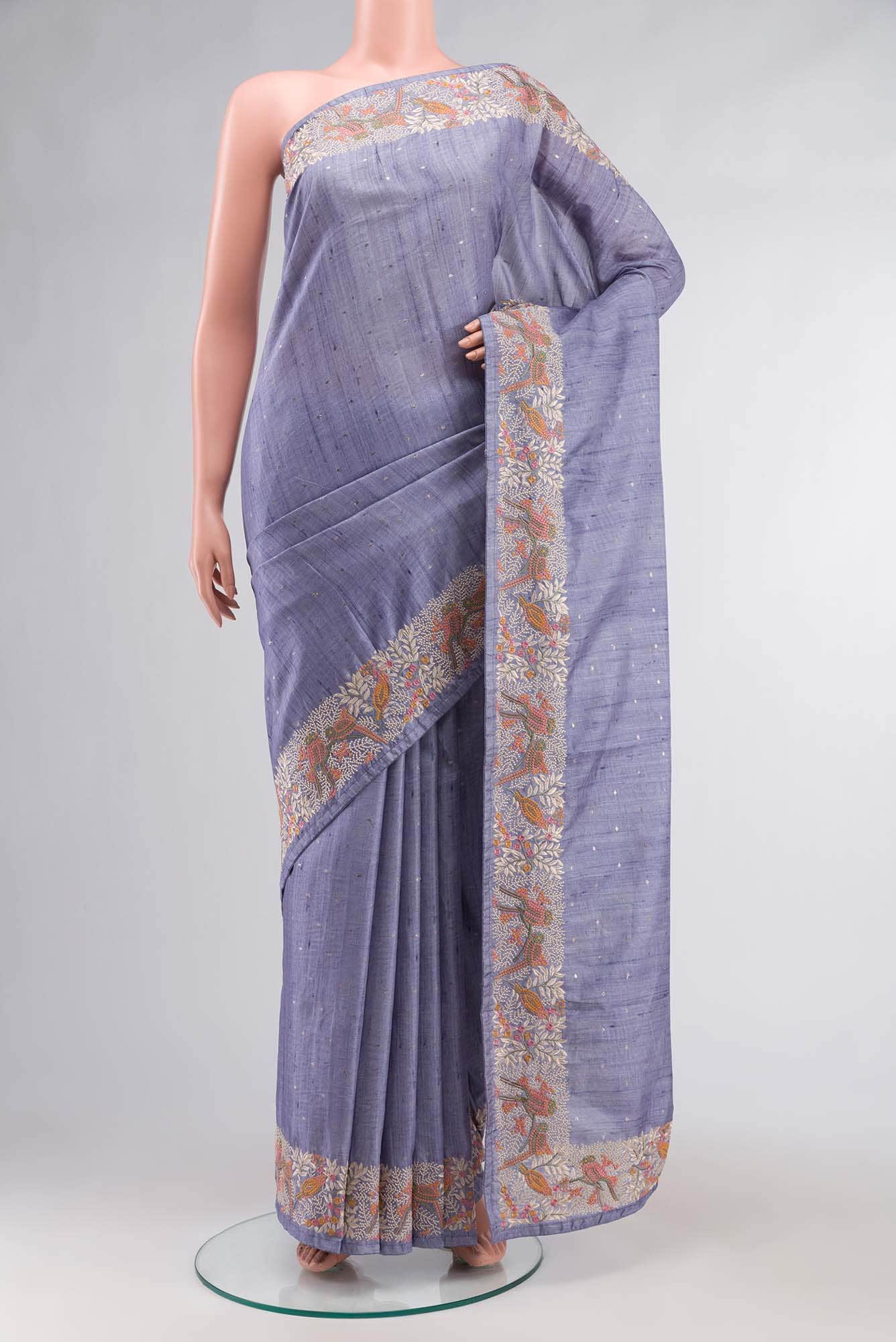 Blue Blended Tussar Silk Saree
