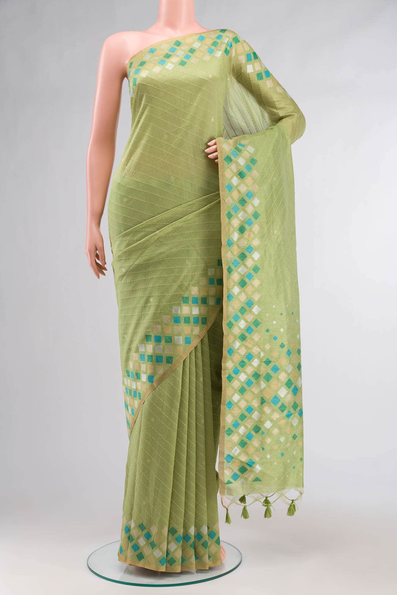 Green Blended Raw Silk Saree