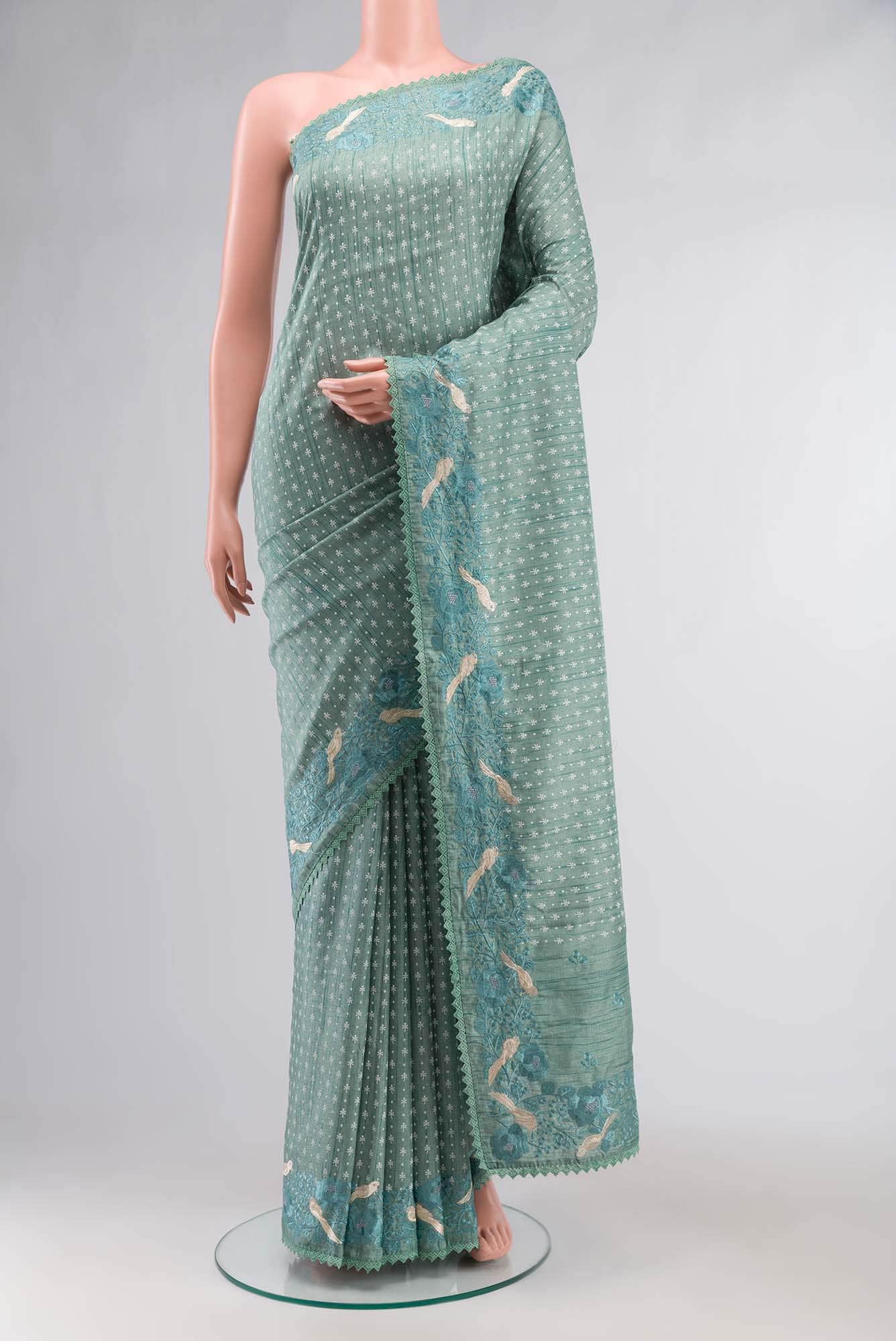 Green Blended Tussar Silk Saree