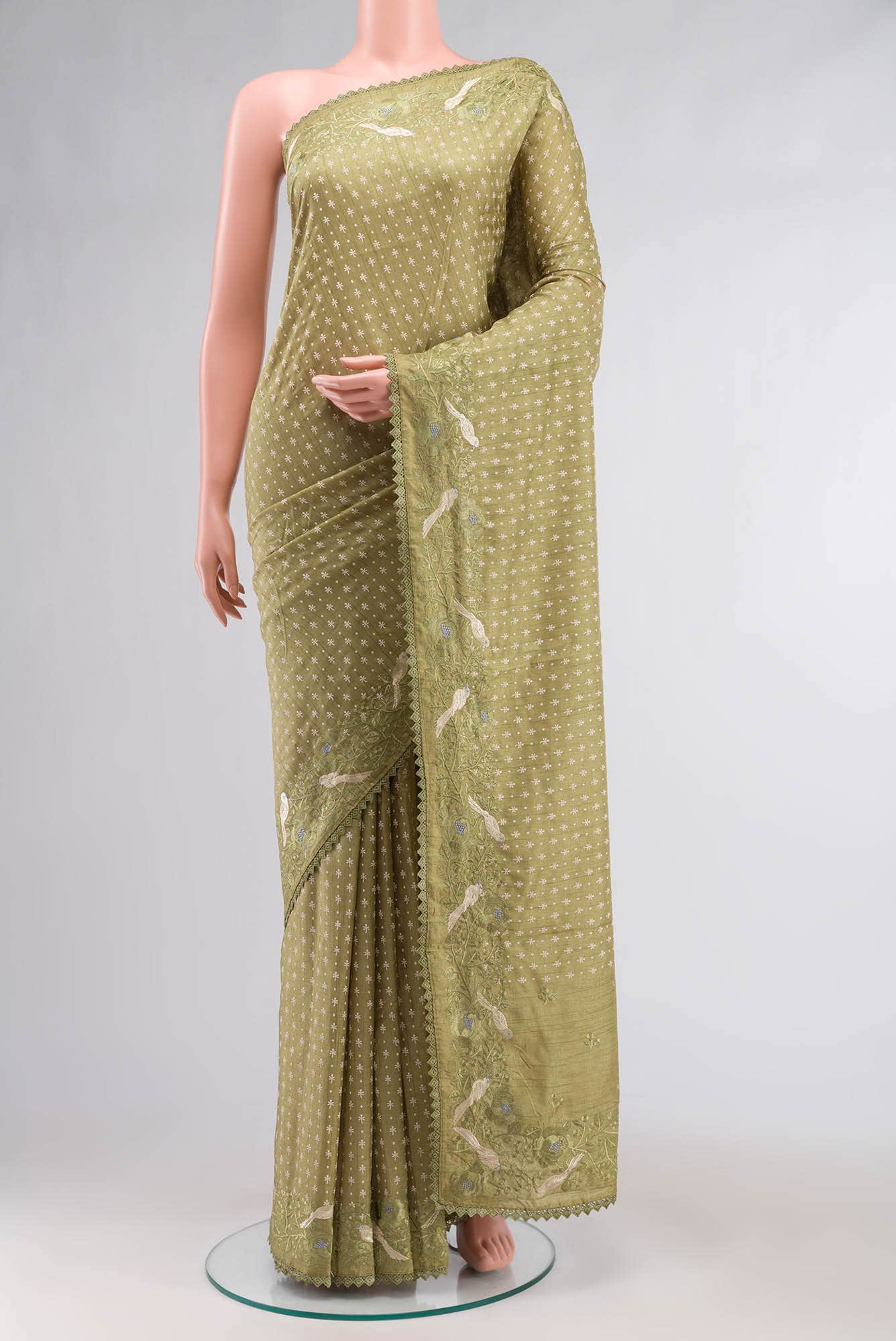 Green Blended Tussar Silk Saree