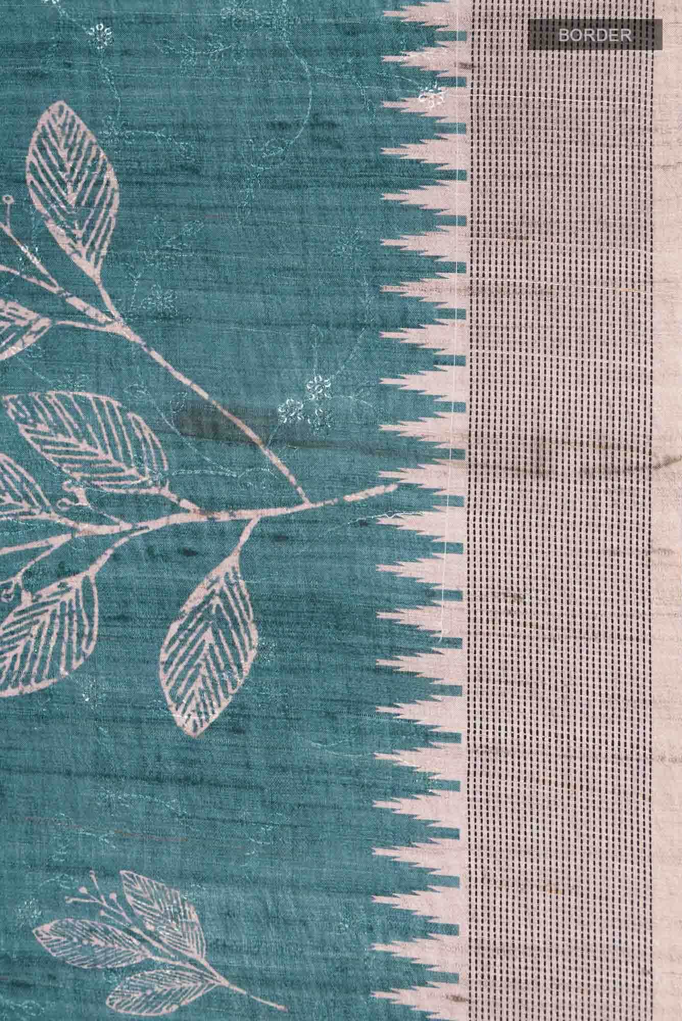 Green Blended Tussar Silk Saree