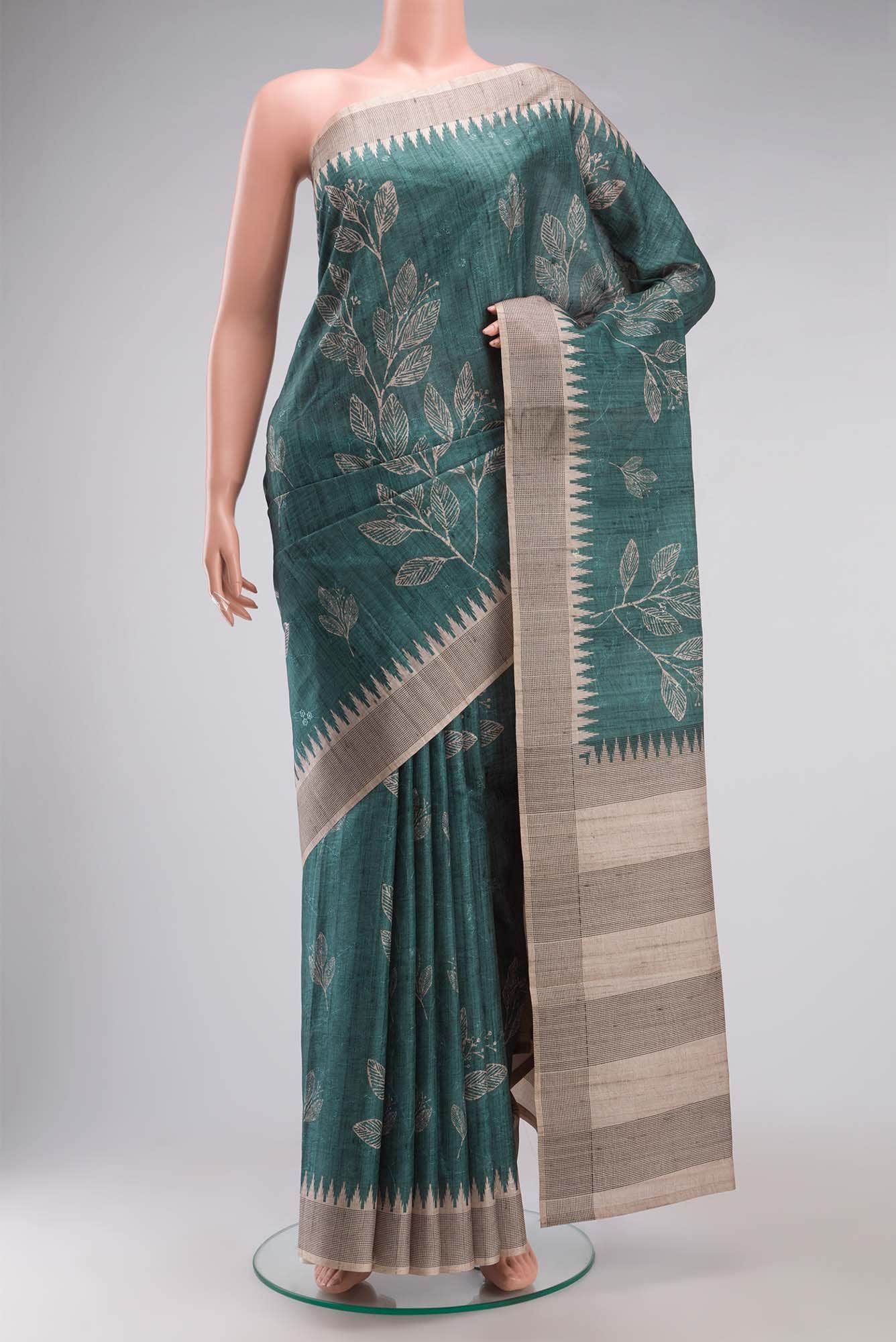 Green Blended Tussar Silk Saree
