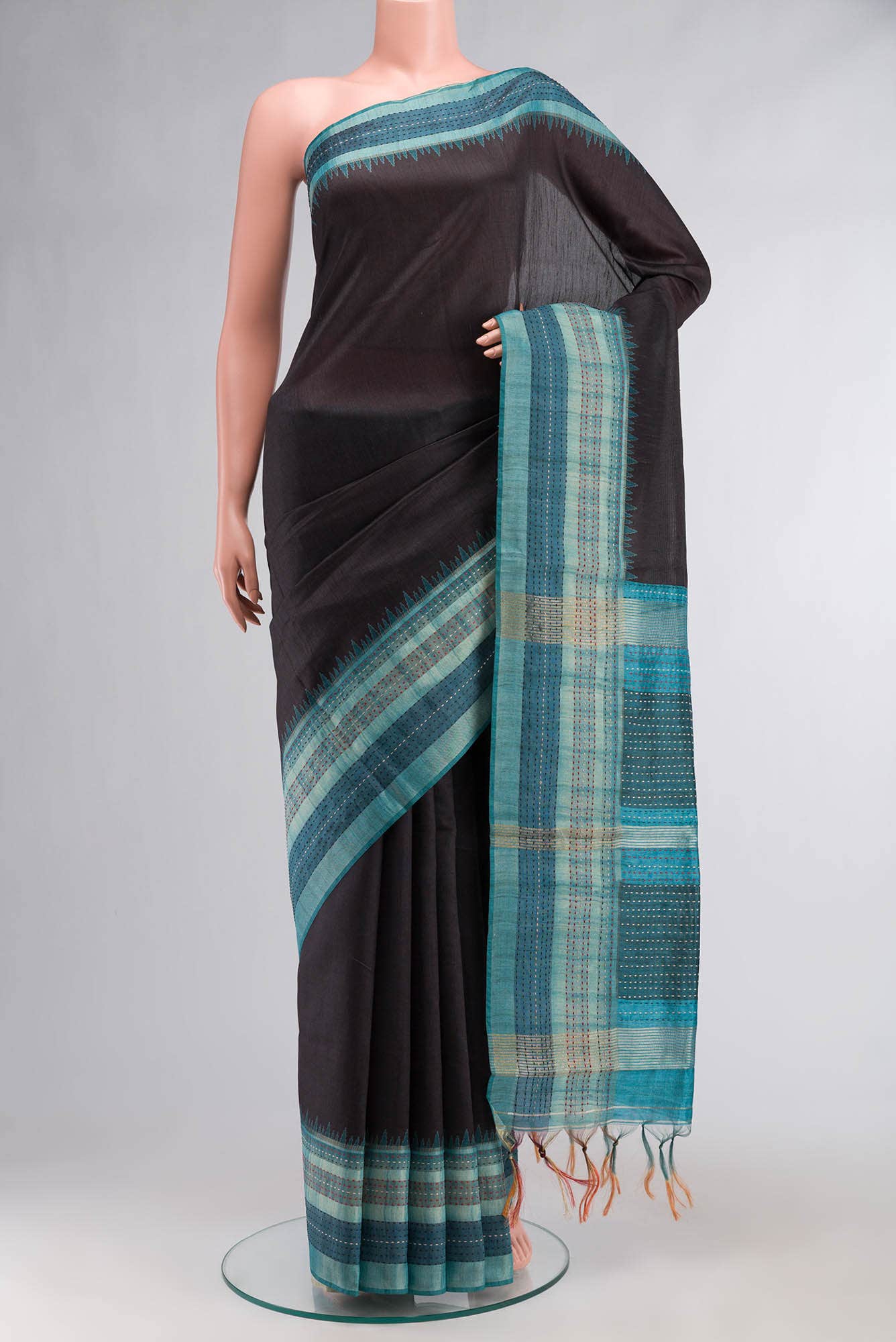 Black Blended Tussar Silk Saree