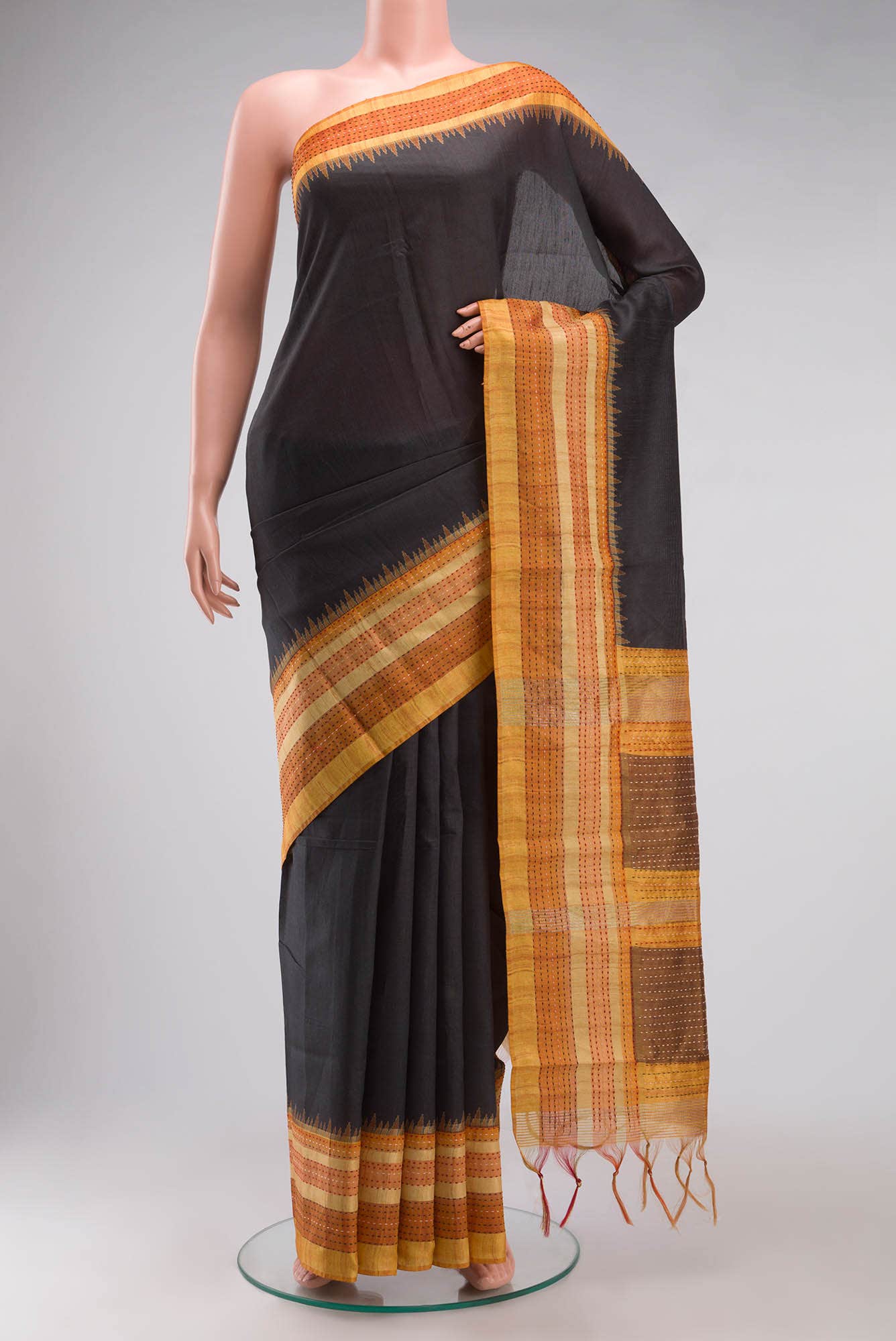 Black Blended Tussar Silk Saree