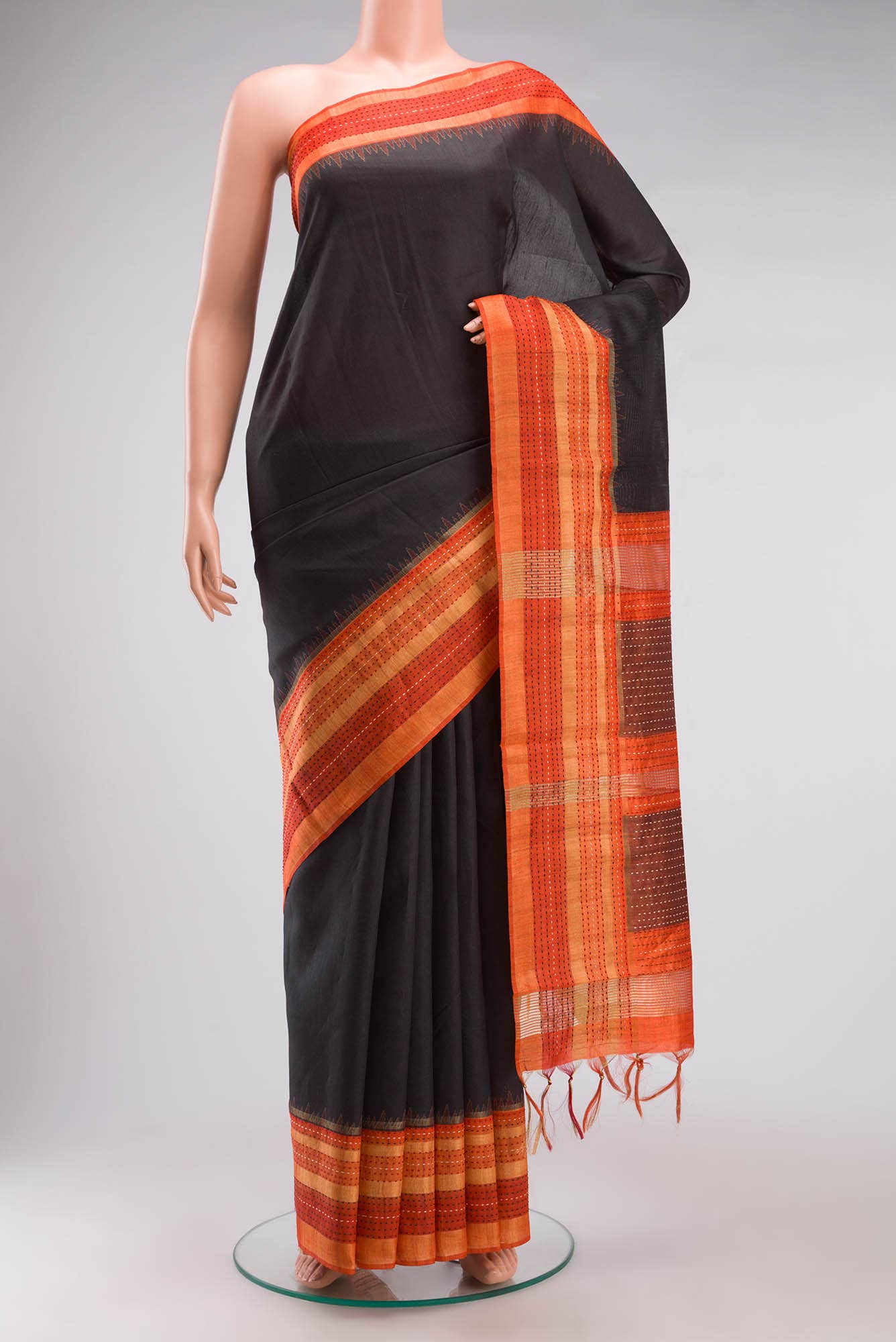 Black Blended Tussar Silk Saree