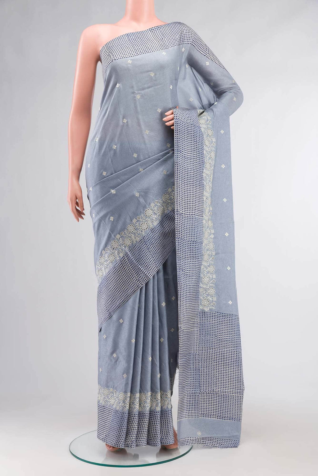 Blue Grey Blended Tussar Silk Saree