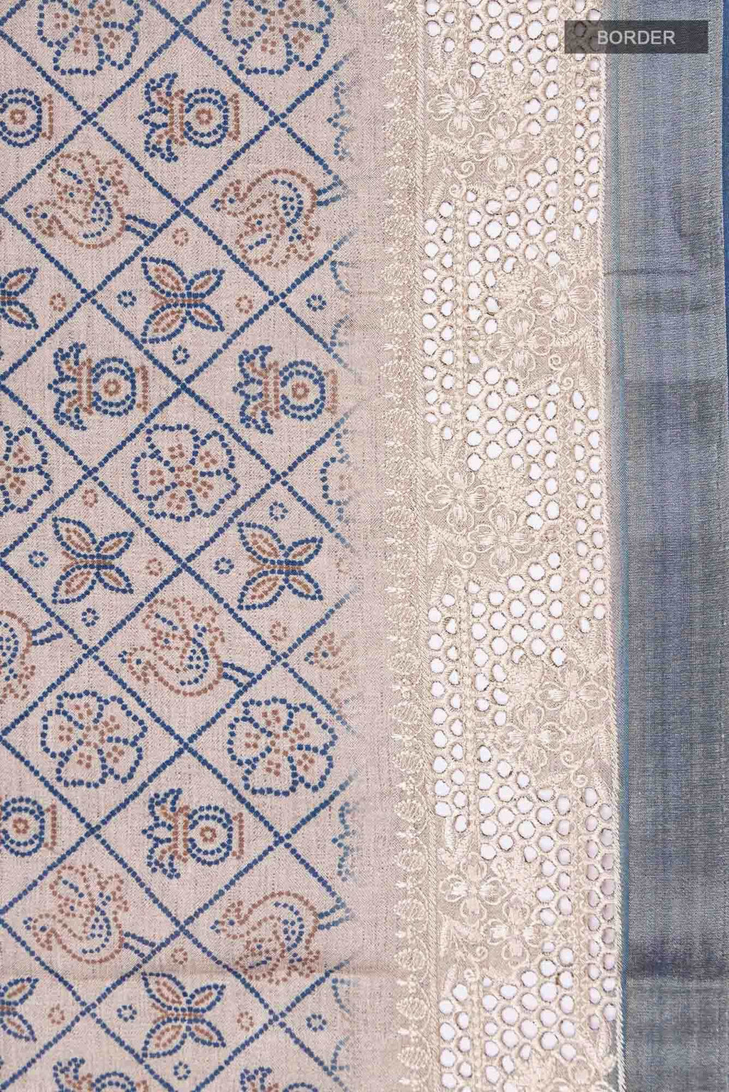 Beige Blended Tussar Silk Saree