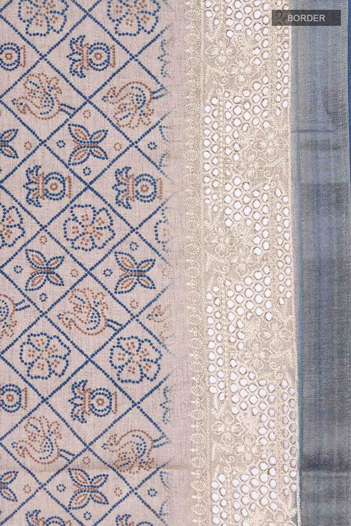 Beige Blended Tussar Silk Saree