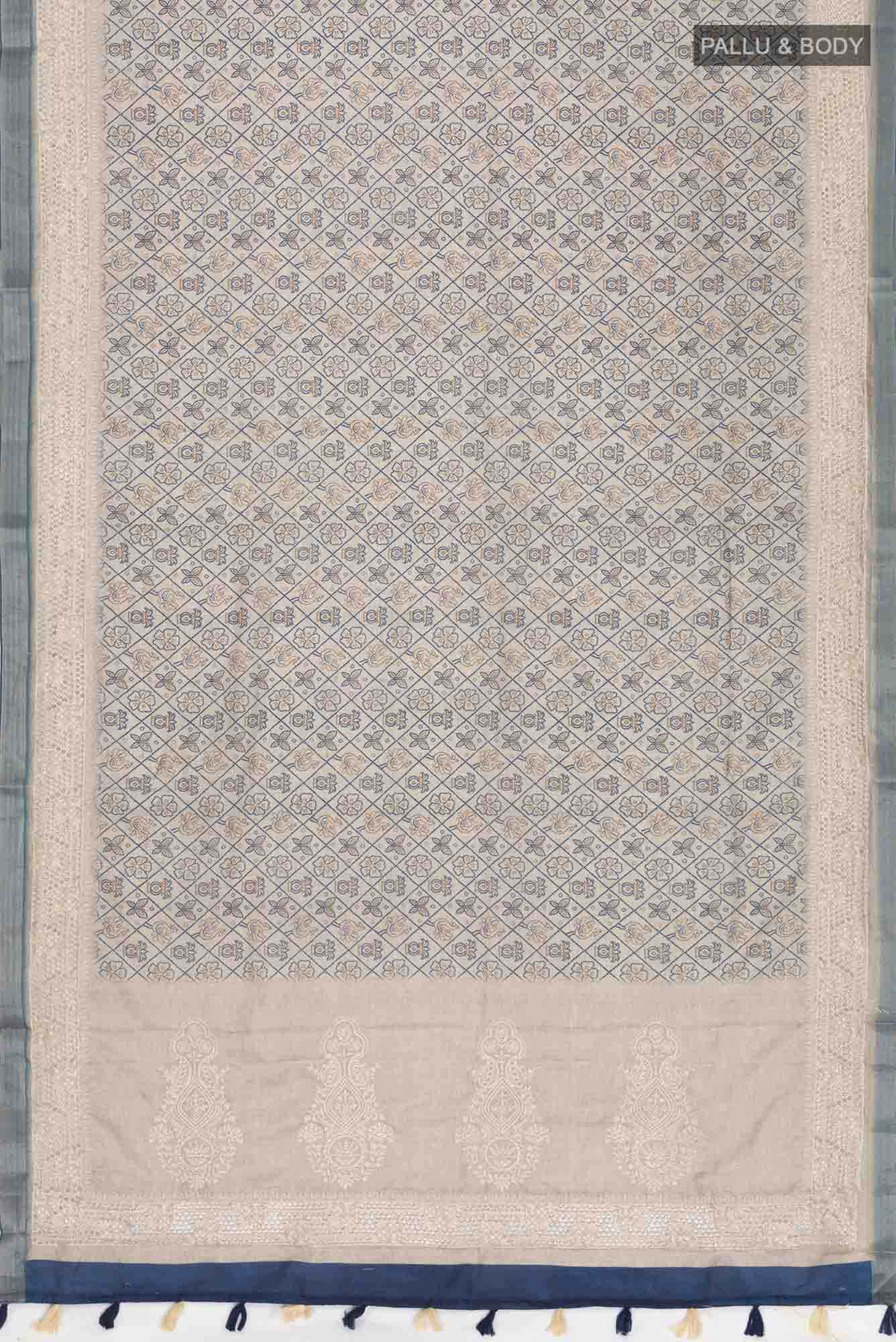Beige Blended Tussar Silk Saree