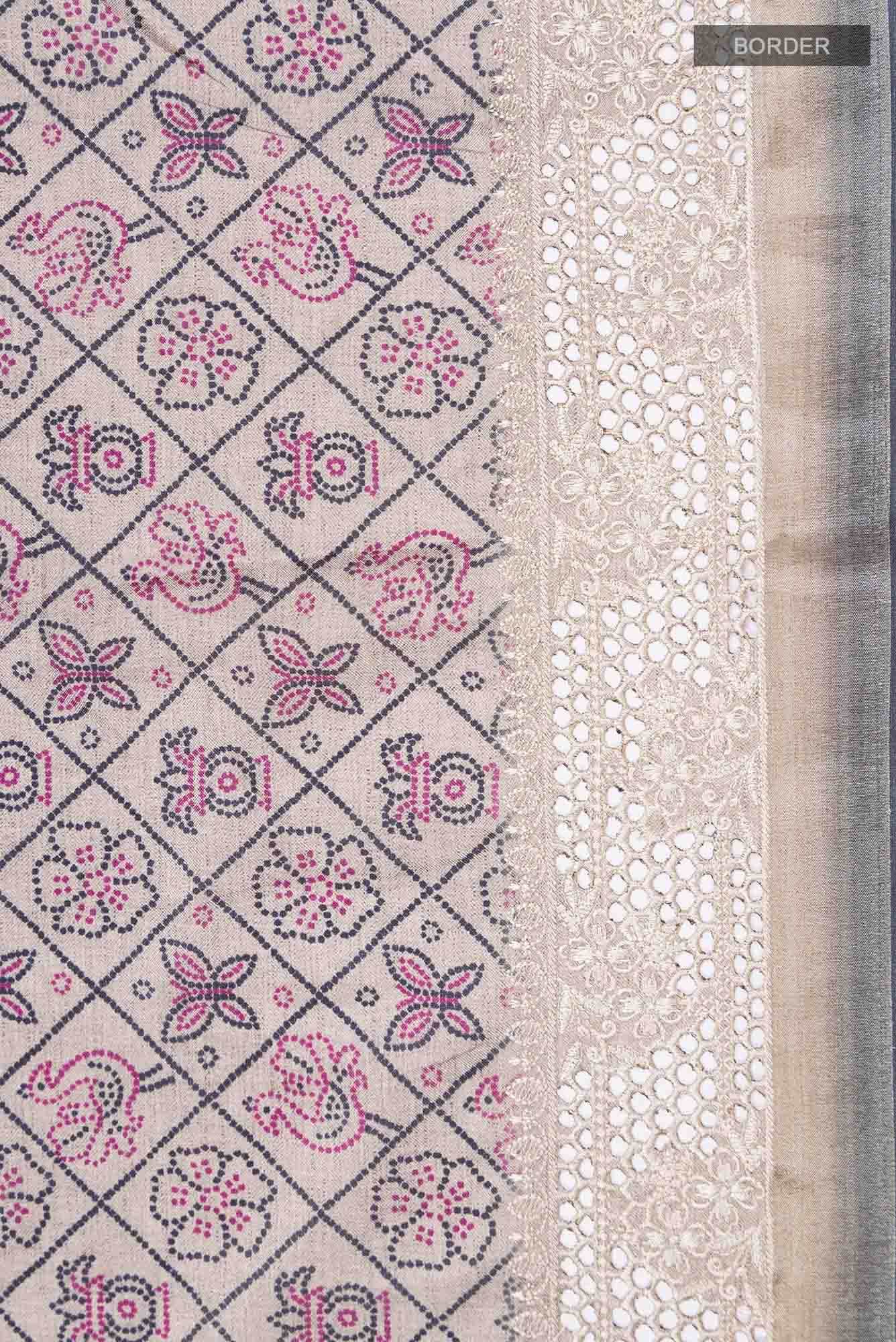 Beige Blended Tussar Silk Saree
