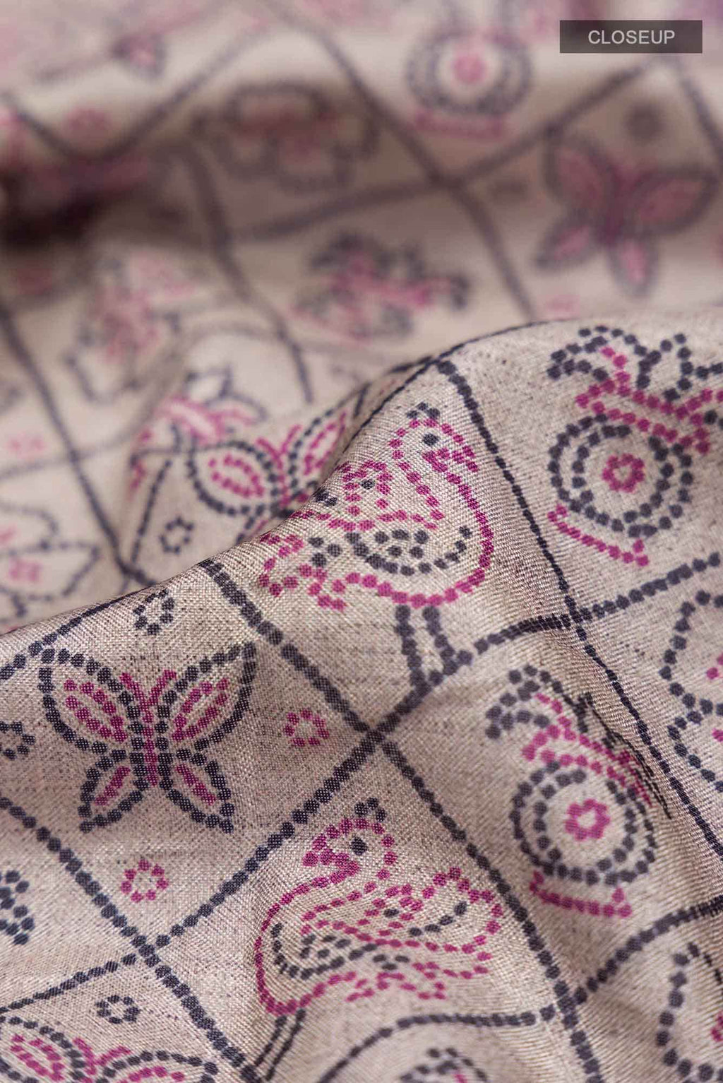 Beige Blended Tussar Silk Saree