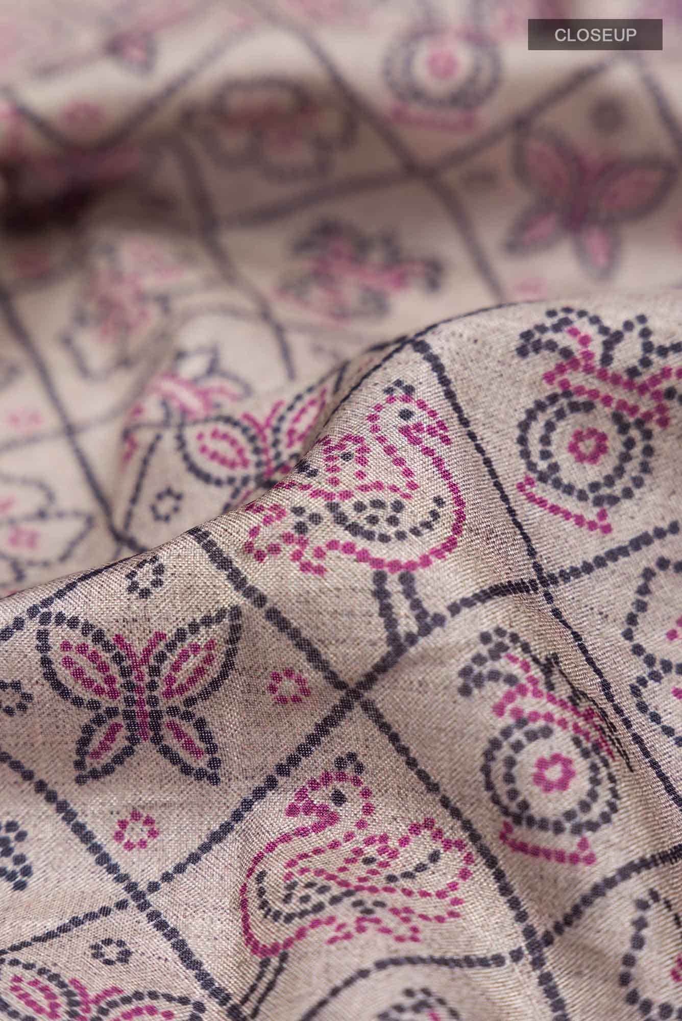 Beige Blended Tussar Silk Saree