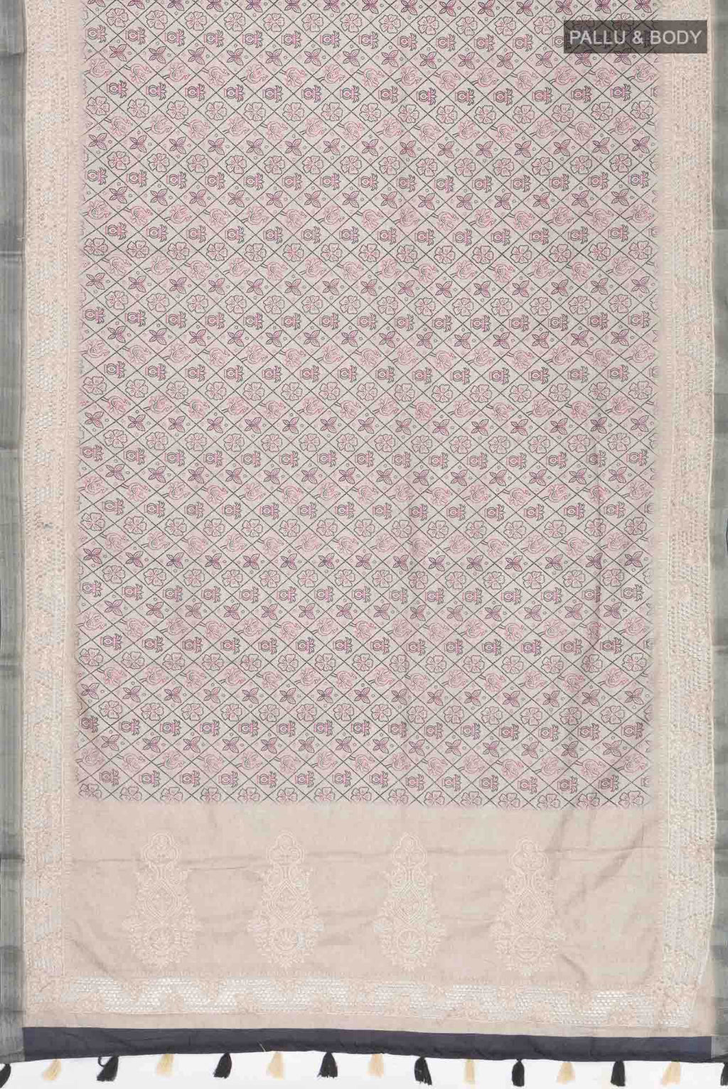 Beige Blended Tussar Silk Saree