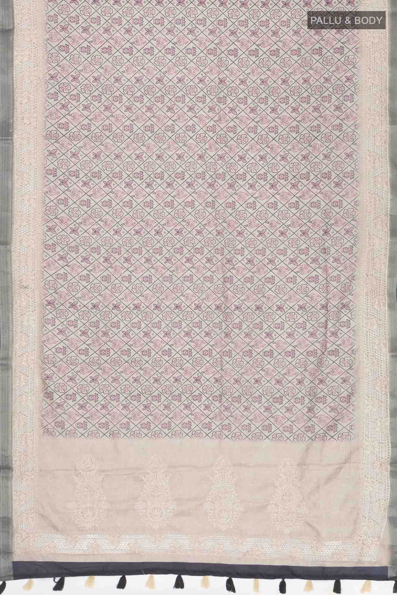 Beige Blended Tussar Silk Saree