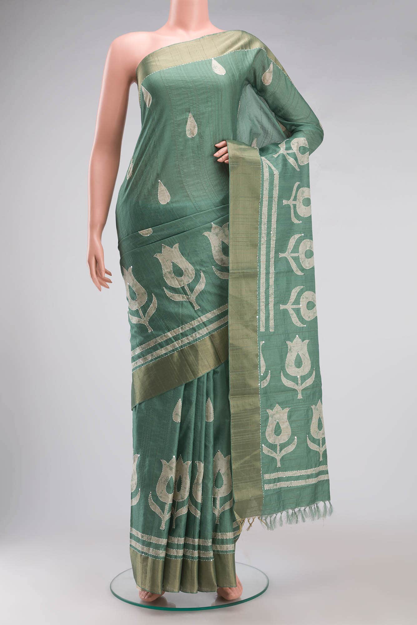Green Blended Tussar Silk Saree