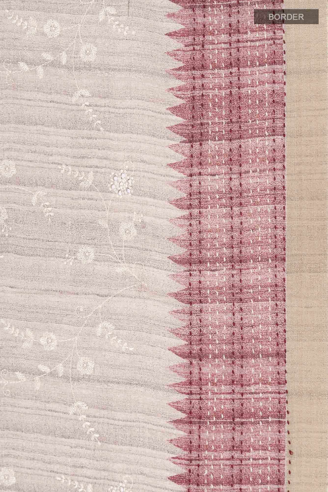 Beige Blended Tussar Silk Saree