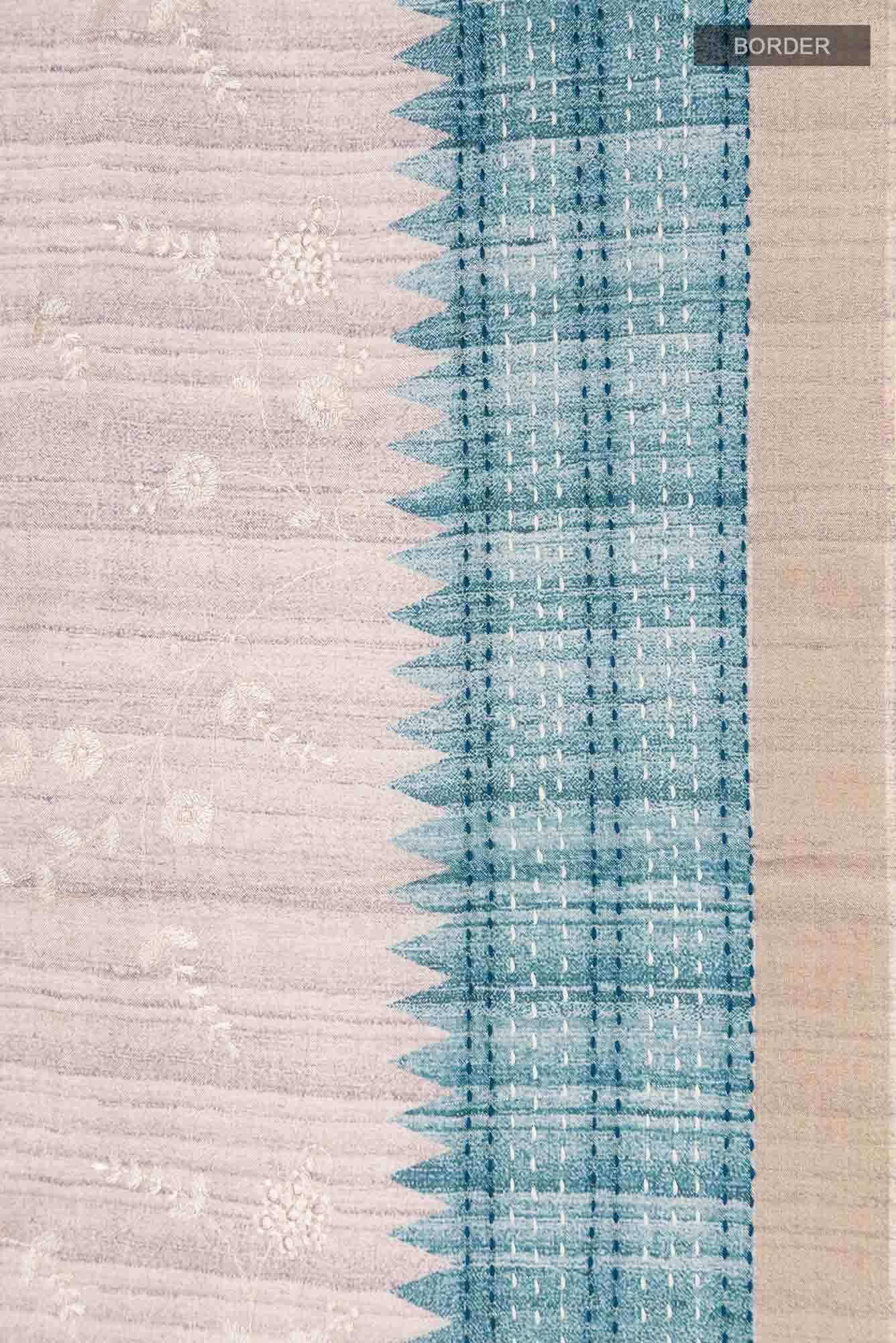Beige Blended Tussar Silk Saree