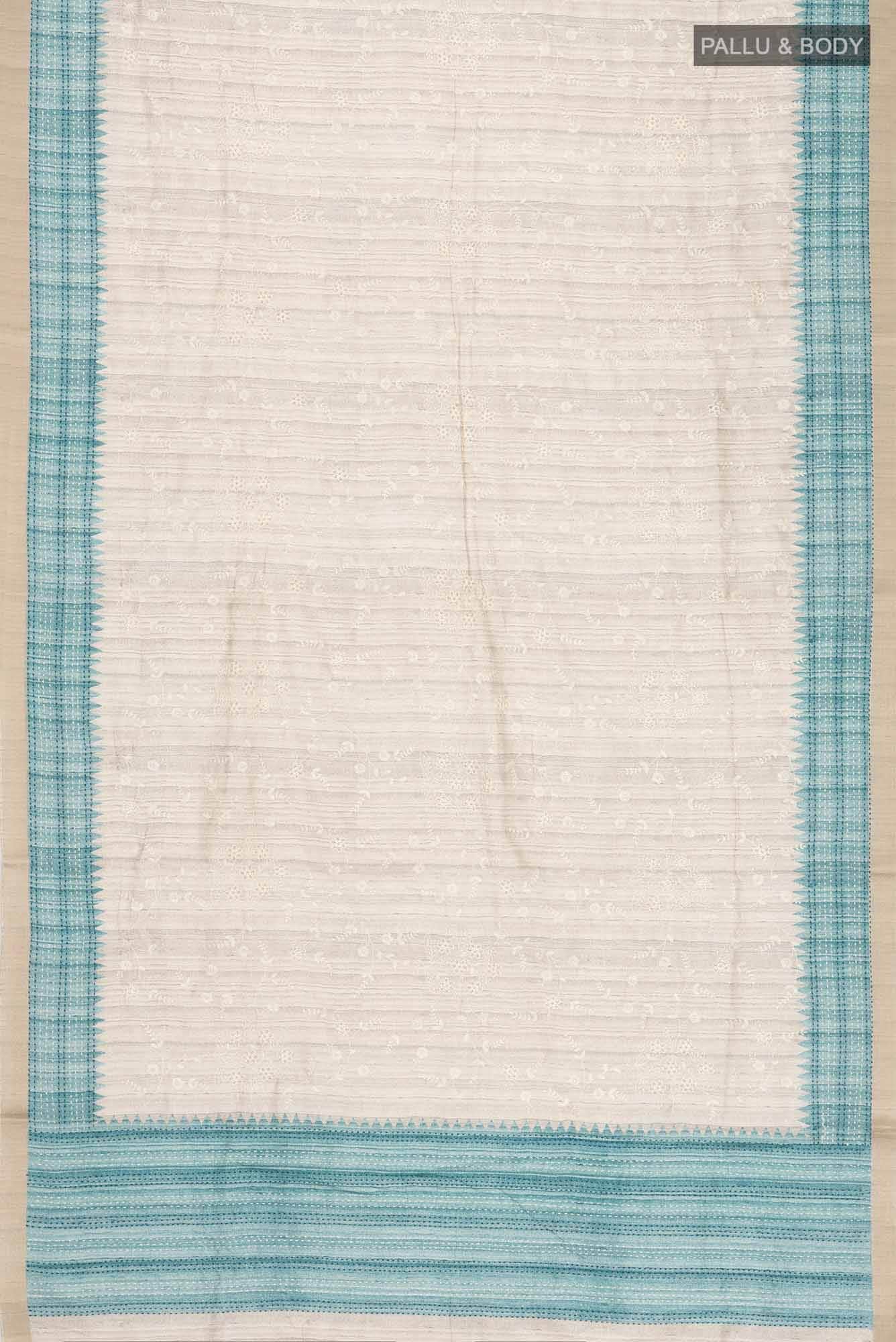 Beige Blended Tussar Silk Saree