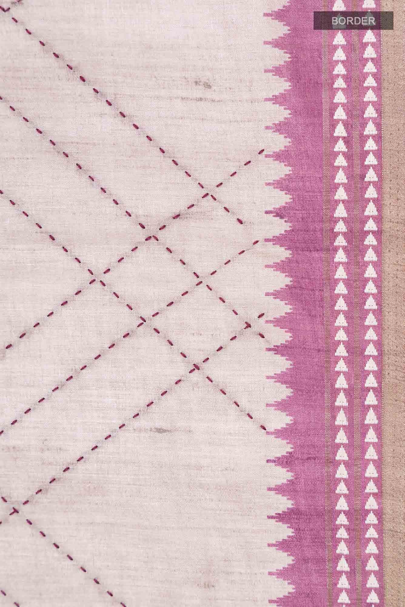 Beige Blended Tussar Silk Saree